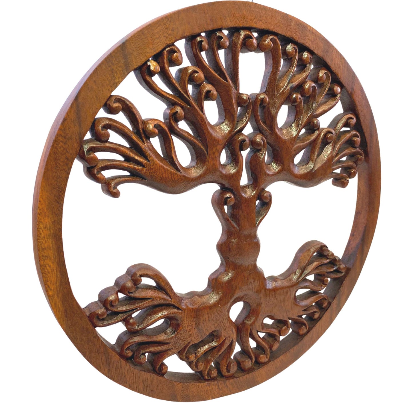 Tree of life Wooden Wall Art Sculpture Plaque Panel Hand Carved Suar wood carving Bali folk Art handmade Boho Eclectic decor - Acadia World Traders