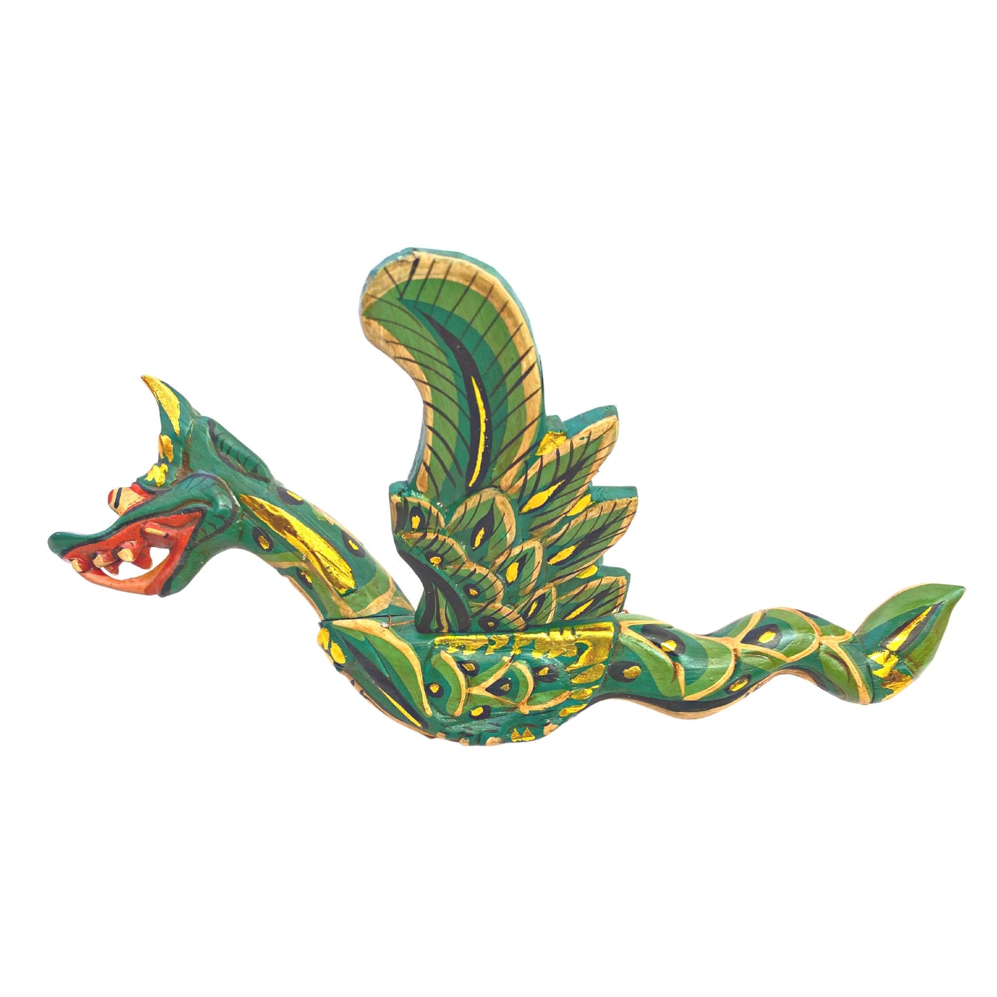 Flying Dragon Spiritchaser Hanging Mobile Wooden Demon Chaser Hand carved wood Carving Balinese Folk Art Green 12”
