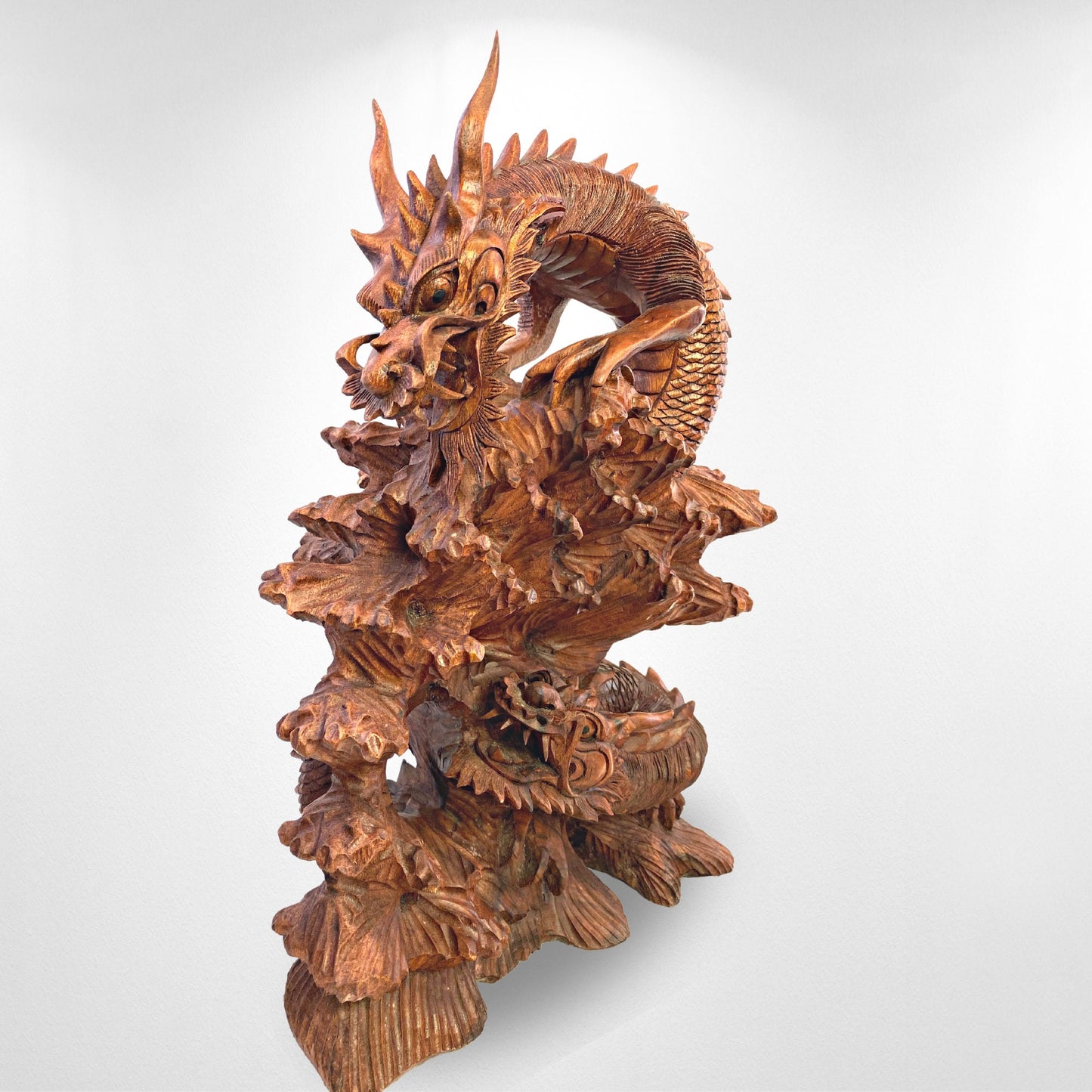 Twin Dragon Cosmic Naga Basuki Antaboga Statue Hand Carved Suar Wood Carving Sculpture Balinese handcrafted Folk Art 21" - Acadia World Traders