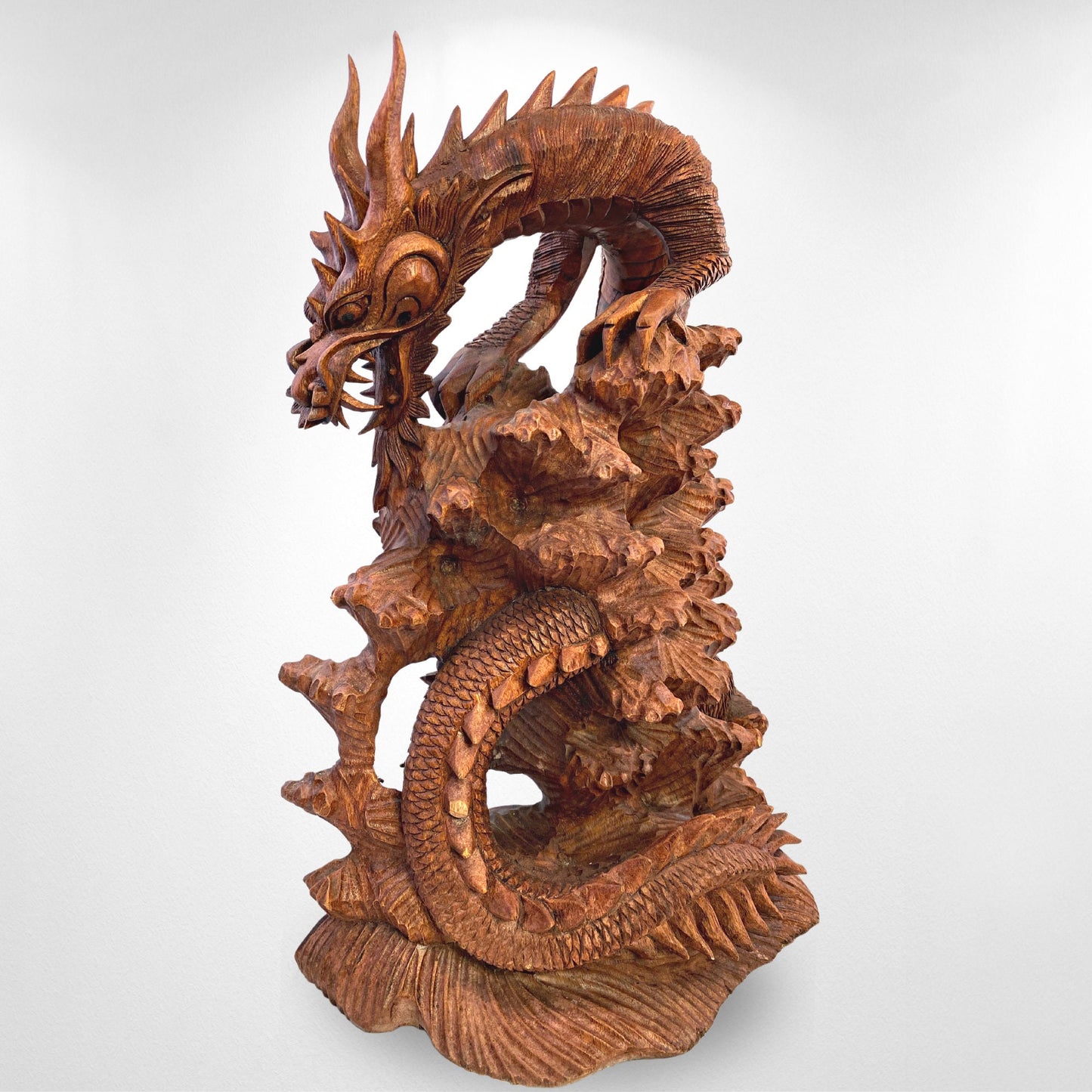 Twin Dragon Cosmic Naga Basuki Antaboga Statue Hand Carved Suar Wood Carving Sculpture Balinese handcrafted Folk Art 21" - Acadia World Traders