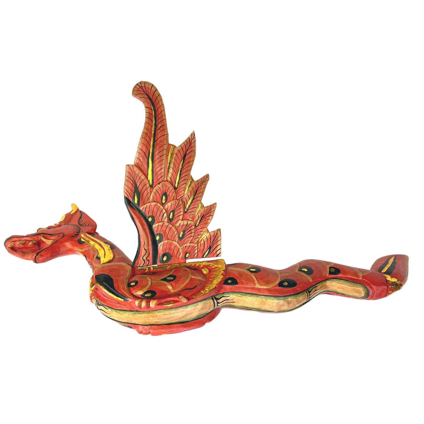 Balinese Flying Dragon Hanging Mobile Naga Spiritchaser Demon Chaser Hand Carved Wood Carving Bali Folk Art 21" RED - Acadia World Traders