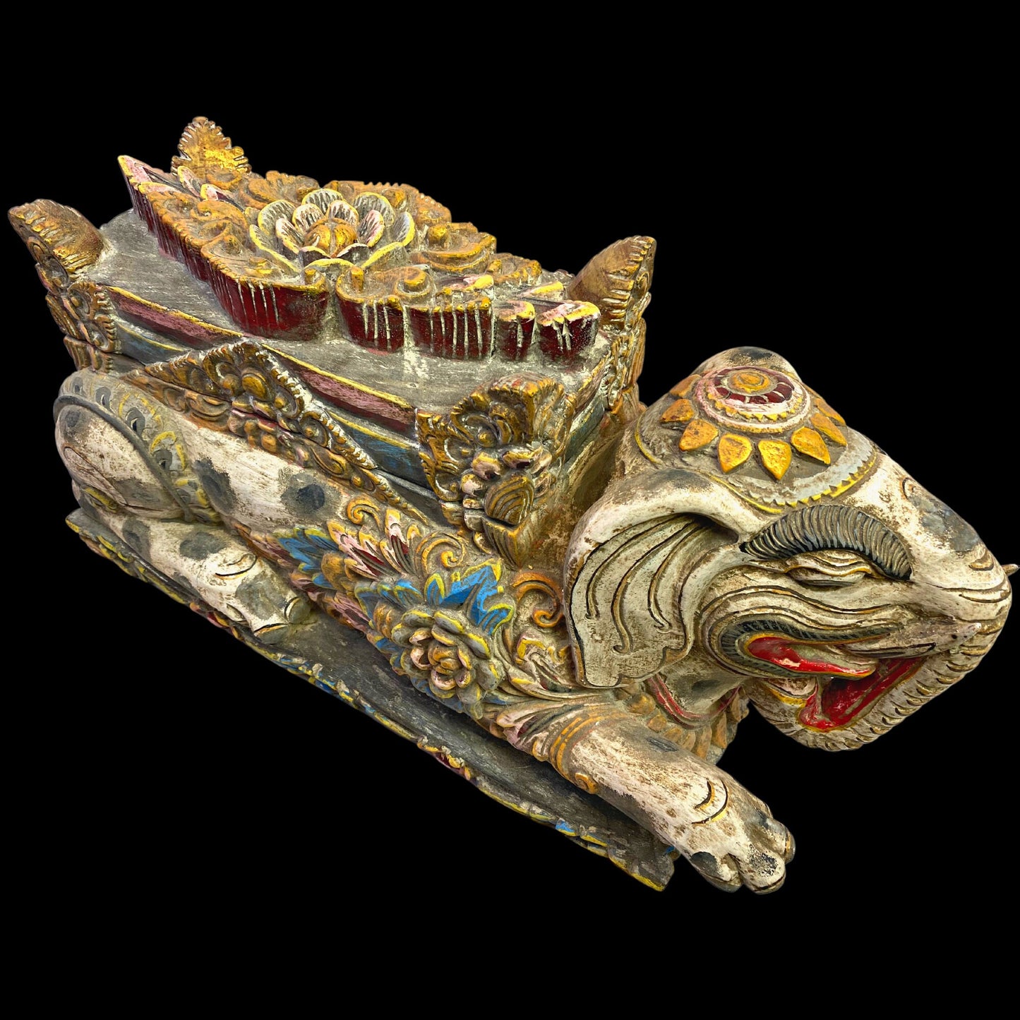 Balinese Elephant Offering Box Gajah Keropak Vintage Temple Chest Polychrome Hand Carved Cempaka Wood Carving Bali Folk Art 22 - Acadia World Traders