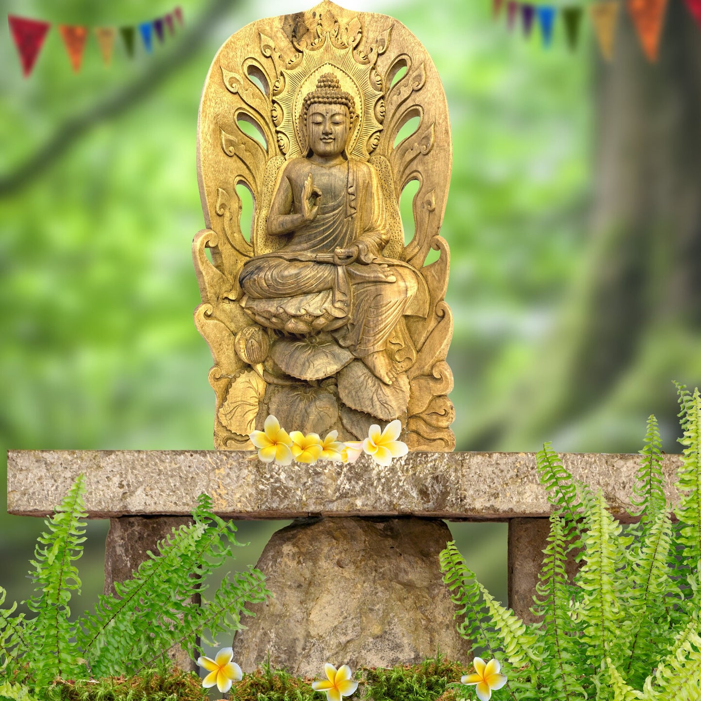 Teaching Buddha Sculpture Wood Carving Vitarka Mudra hand Carved hibiscus Wood Statue Balinese folk Art statue OOAK - Acadia World Traders