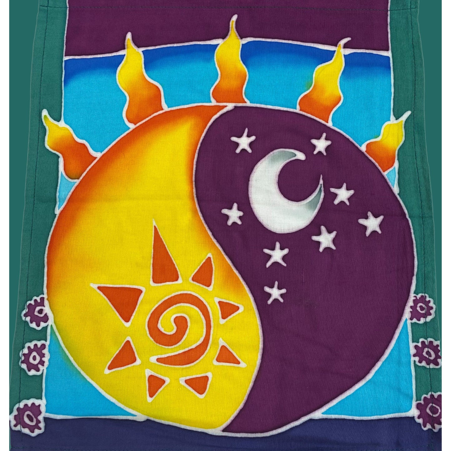 Great Outdoors Mountains Sun Moon Dragonfly Fish Moon Prayer Flag Wall Art Bali Handmade hand painted Batik Boho Garden & Home Decor