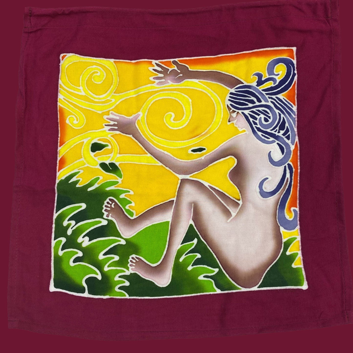 Mother Earth Goddess Divine Feminine Lotus Moon Sun Prayer Flag Wall Art Wiccan Bali Handmade Hand Painted Batik Boho Garden & Home Decor