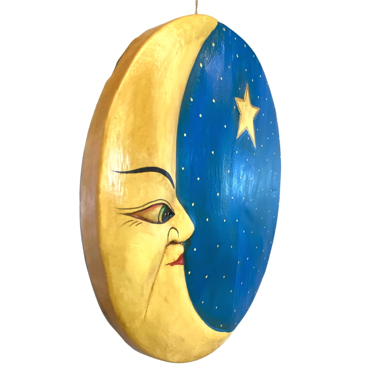 Balinese Mermaid Hanging Mobile Moon Goddess Hanging Mobile Hand Carved & Painted Wood Carving Celestial Moon Stars Bali Folk Art