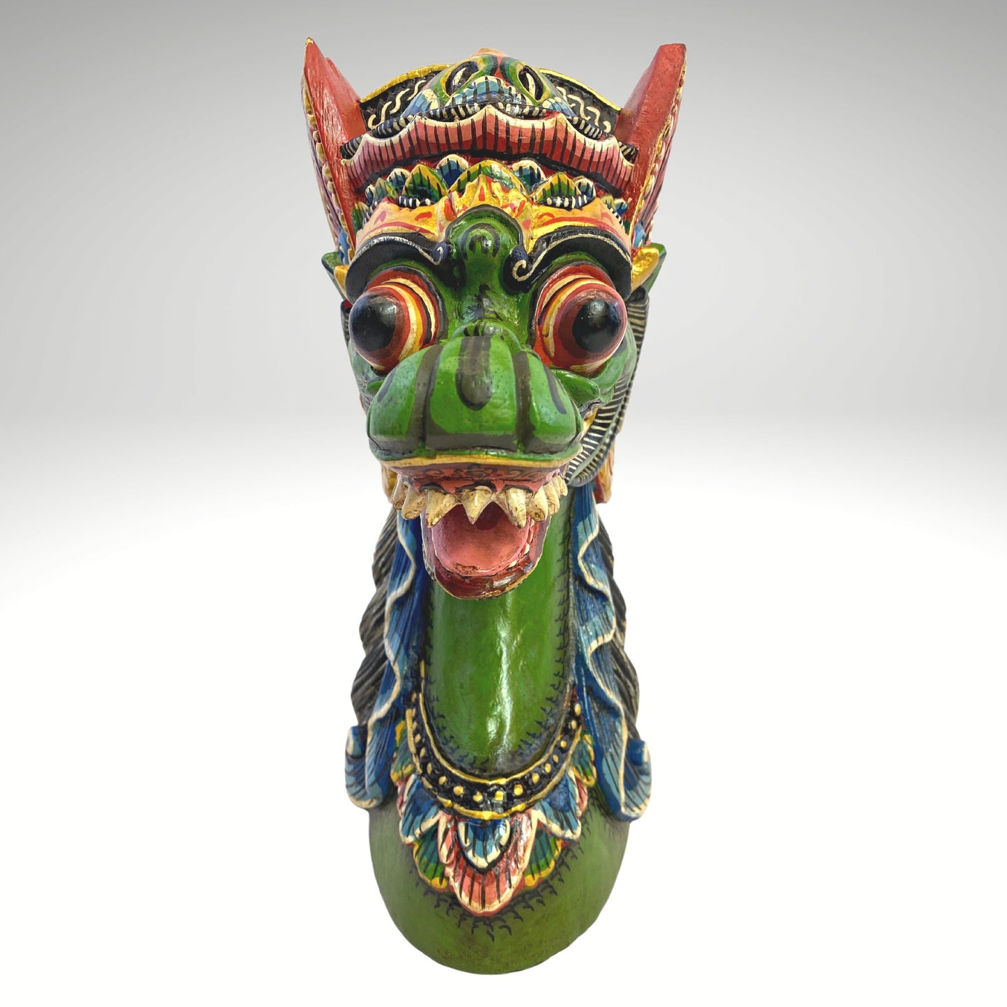 Cosmic Dragon Balinese Mask Head Naga Busuki Bust Statue Hand Painted Polychrome Sculpture art hand carved wood Bali Folk Art
