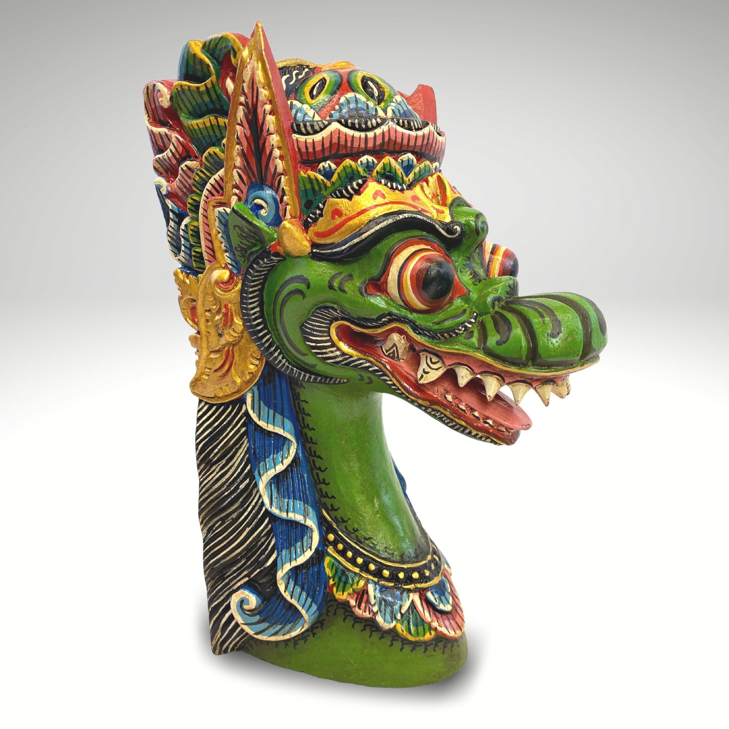 Cosmic Dragon Balinese Mask Head Naga Busuki Bust Statue Hand Painted Polychrome Sculpture art hand carved wood Bali Folk Art