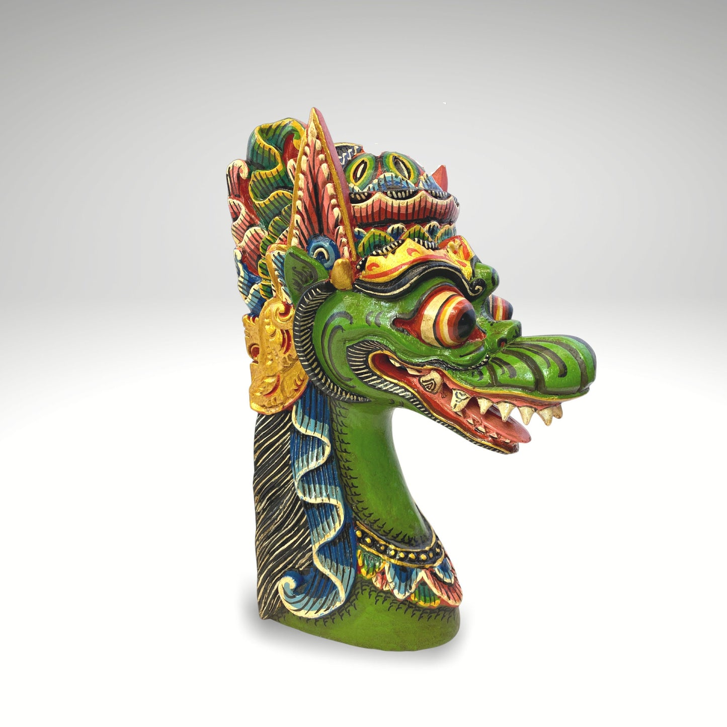 Cosmic Dragon Balinese Mask Head Naga Busuki Bust Statue Hand Painted Polychrome Sculpture art hand carved wood Bali Folk Art