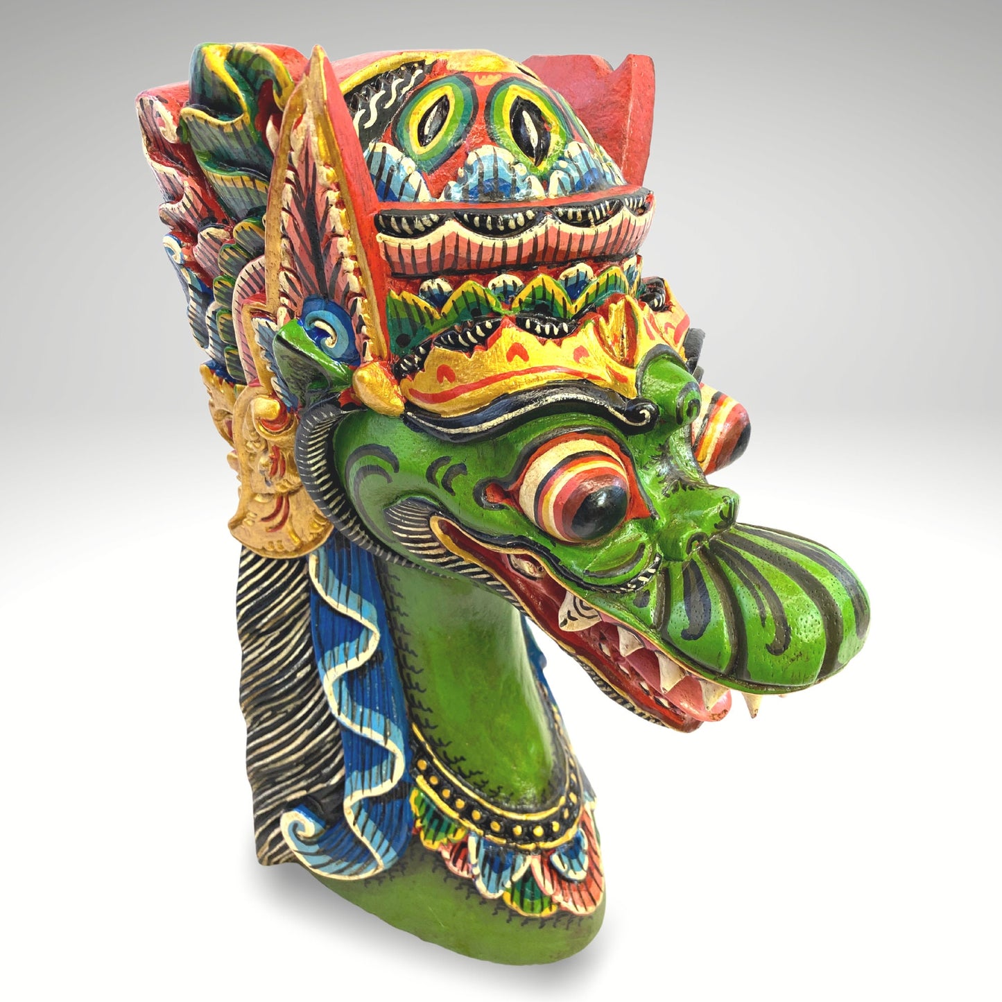 Cosmic Dragon Balinese Mask Head Naga Busuki Bust Statue Hand Painted Polychrome Sculpture art hand carved wood Bali Folk Art