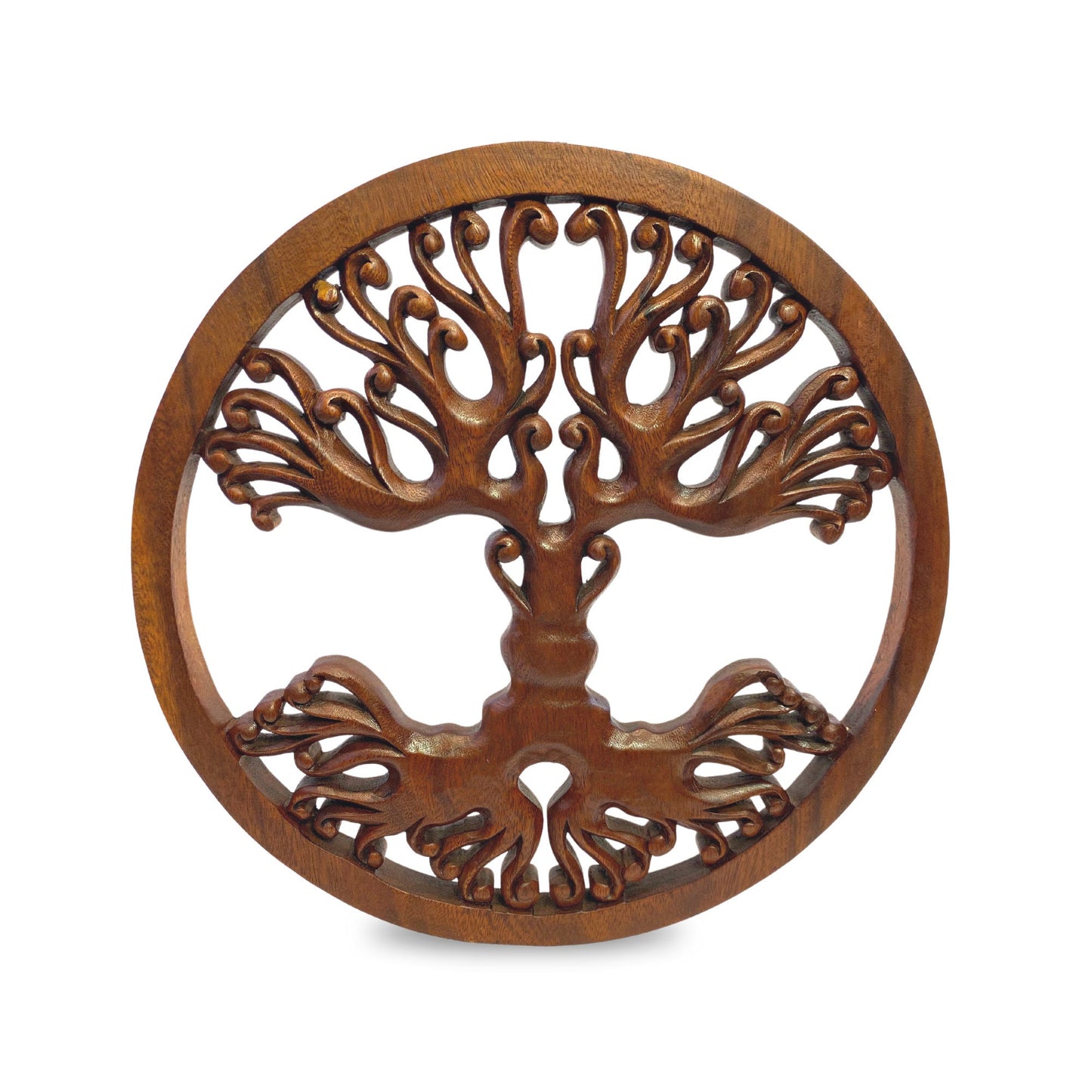 Tree of life Wooden Wall Art Sculpture Plaque Panel Hand Carved Suar wood carving Bali folk Art handmade Boho Eclectic decor - Acadia World Traders
