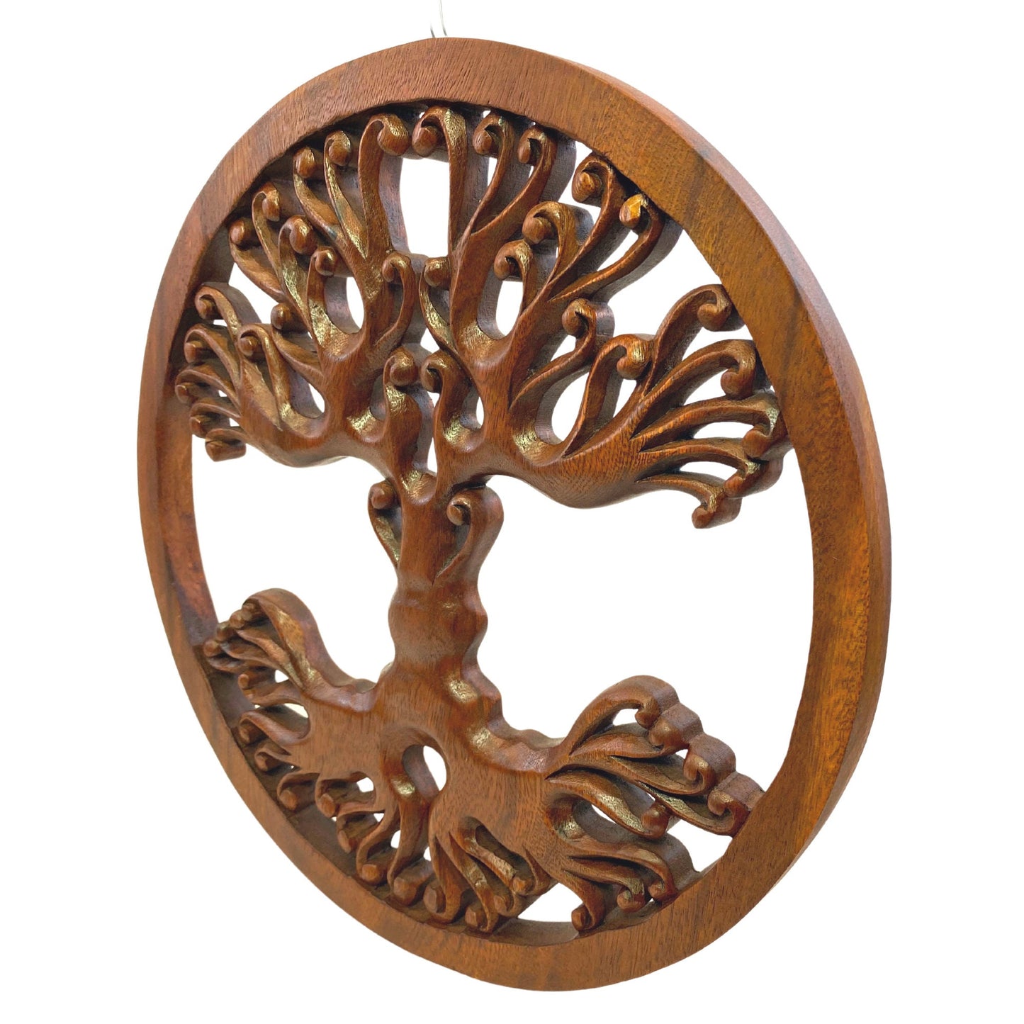 Tree of life Wooden Wall Art Sculpture Plaque Panel Hand Carved Suar wood carving Bali folk Art handmade Boho Eclectic decor - Acadia World Traders