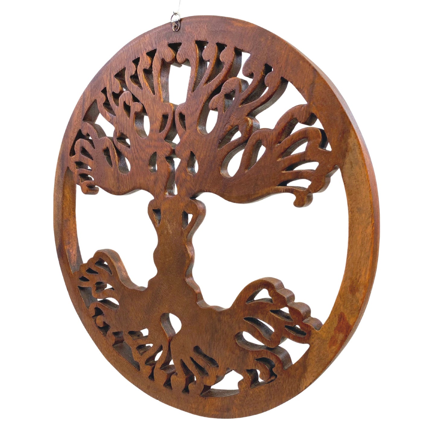 Tree of life Wooden Wall Art Sculpture Plaque Panel Hand Carved Suar wood carving Bali folk Art handmade Boho Eclectic decor - Acadia World Traders