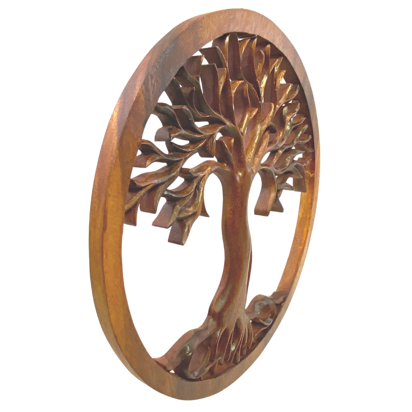 Tree of life Wooden Wall Art Sculpture Plaque Panel Hand Carved Suar Wood Carving Bali folk Art handmade Boho Eclectic Decor - Acadia World Traders