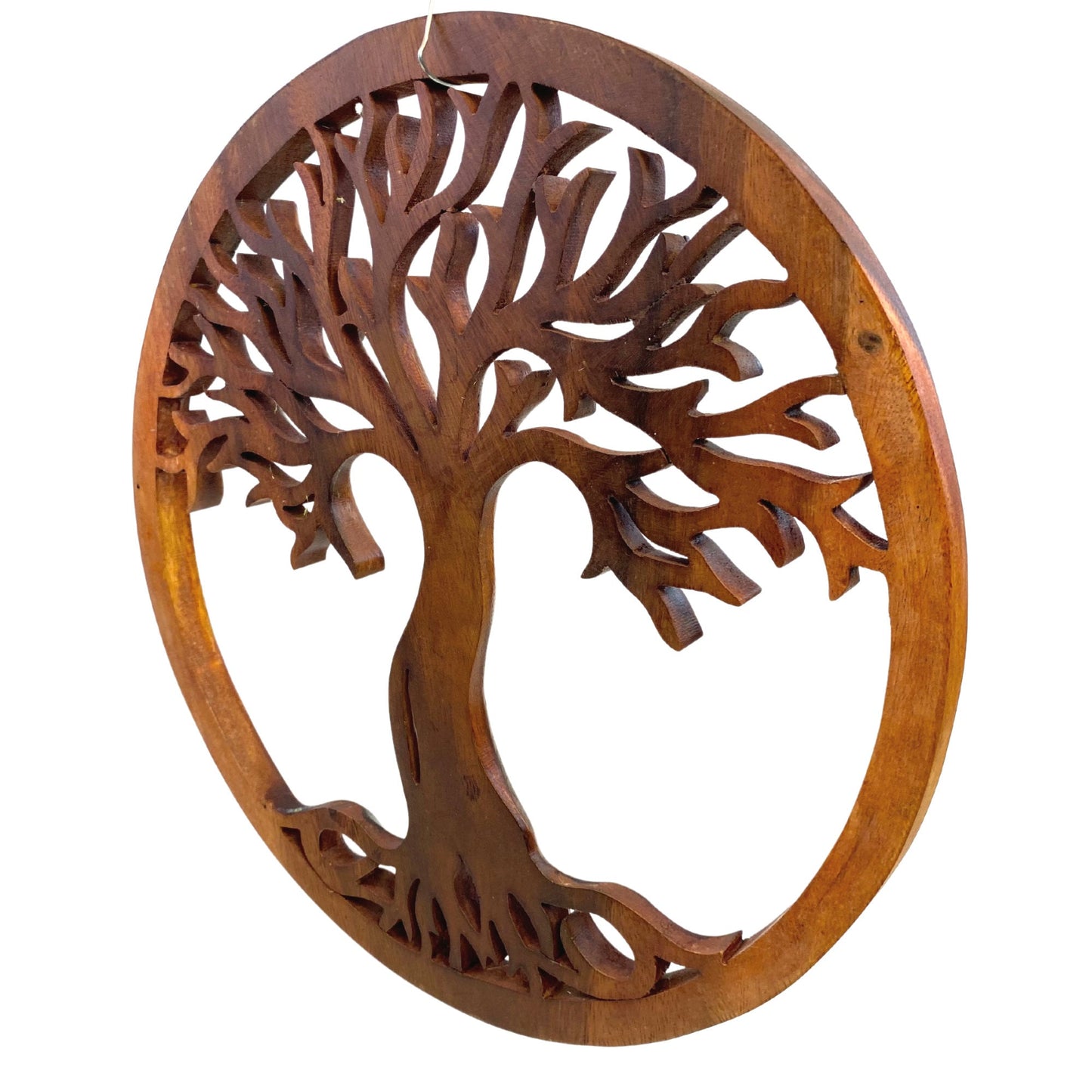 Tree of life Wooden Wall Art Sculpture Plaque Panel Hand Carved Suar Wood Carving Bali folk Art handmade Boho Eclectic Decor - Acadia World Traders