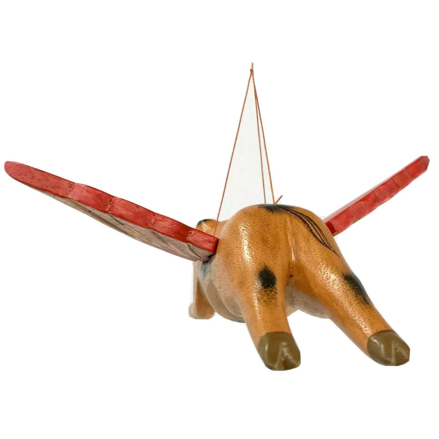 Balinese Flying Pig Mobile, Hand Carved Wood Spiritchaser, Bali Folk Art 6"
