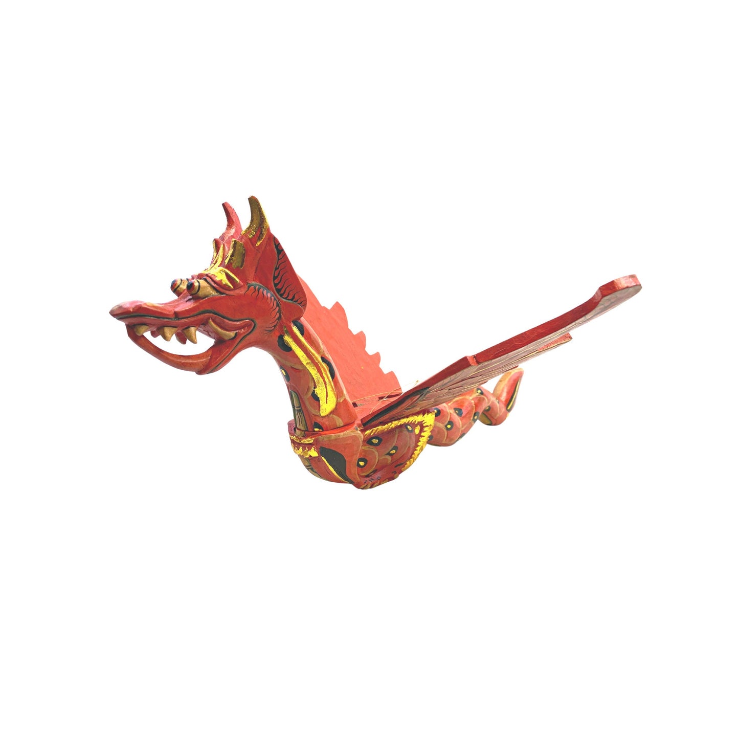 Balinese Flying Dragon Hanging Mobile Naga Spiritchaser Demon Chaser Hand Carved Wood Carving Bali Folk Art 21" RED - Acadia World Traders