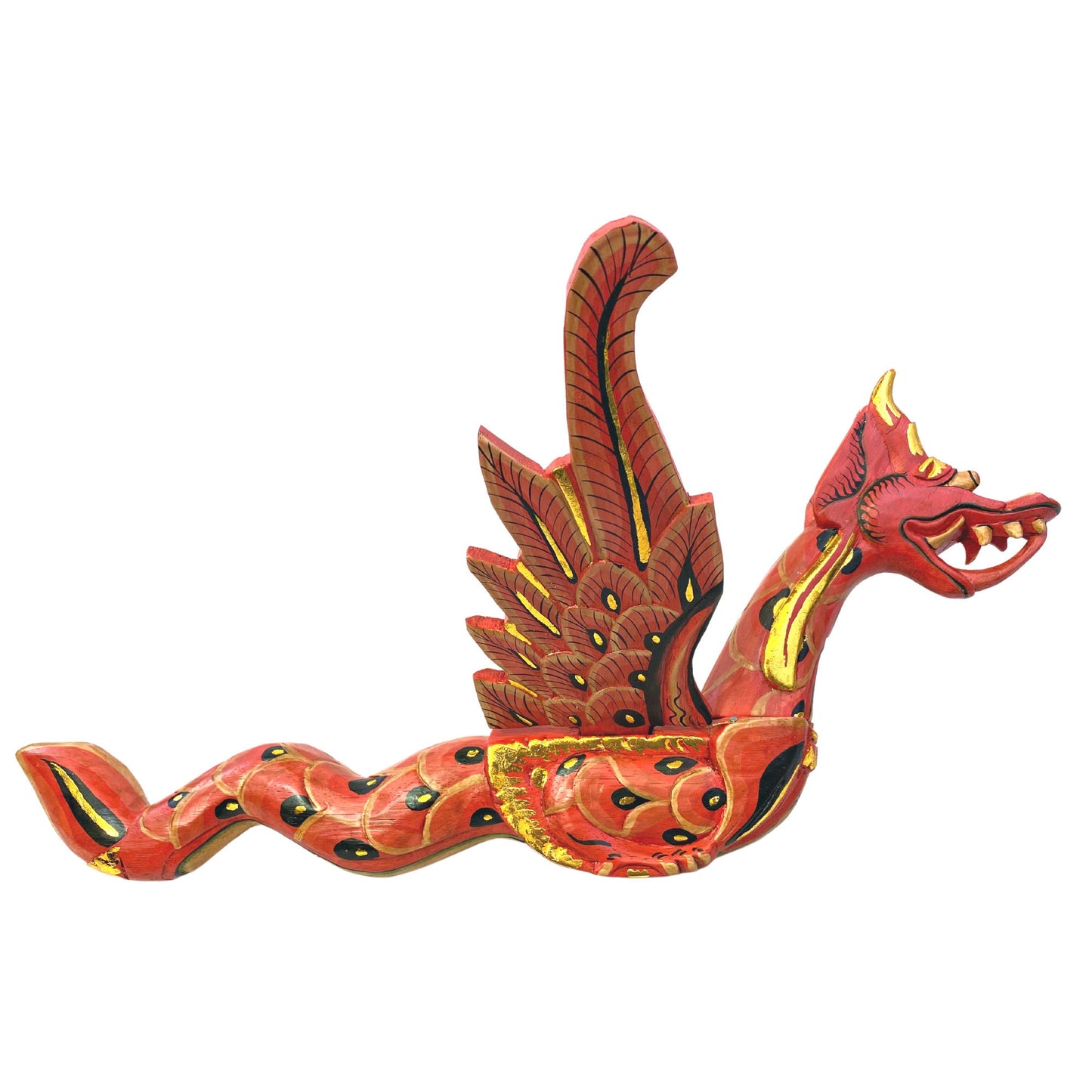 Balinese Flying Dragon Hanging Mobile Naga Spiritchaser Demon Chaser Hand Carved Wood Carving Bali Folk Art 21" RED - Acadia World Traders