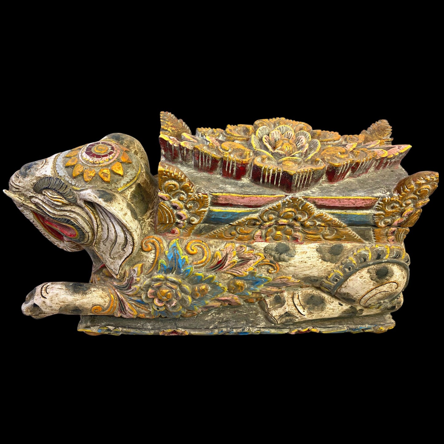 Balinese Elephant Offering Box Gajah Keropak Vintage Temple Chest Polychrome Hand Carved Cempaka Wood Carving Bali Folk Art 22 - Acadia World Traders