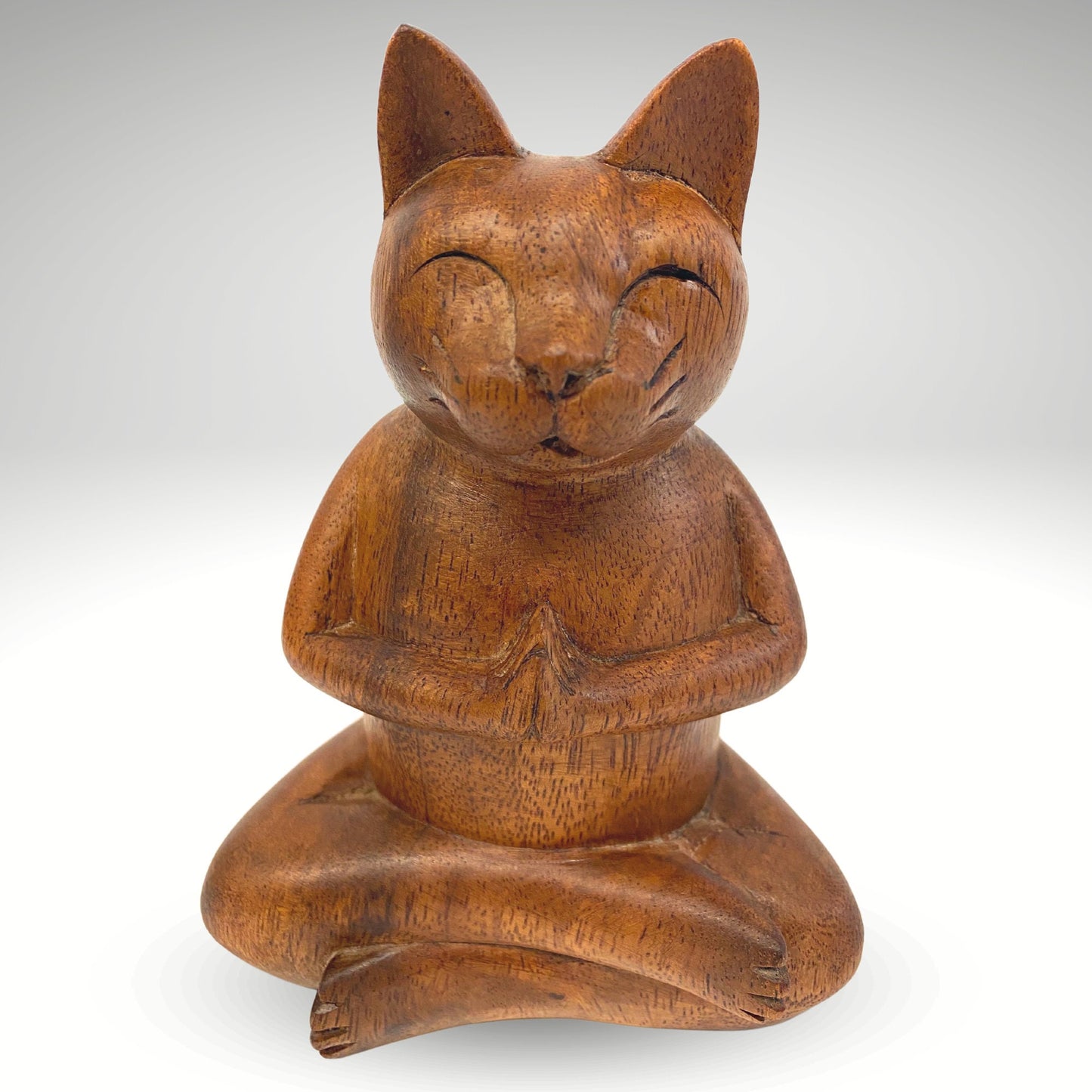 Namaste Buddha Cat Statue Lotus Yoga Pose Asana Wood Carving Sculpture Hand Carved Balinese Art - Acadia World Traders