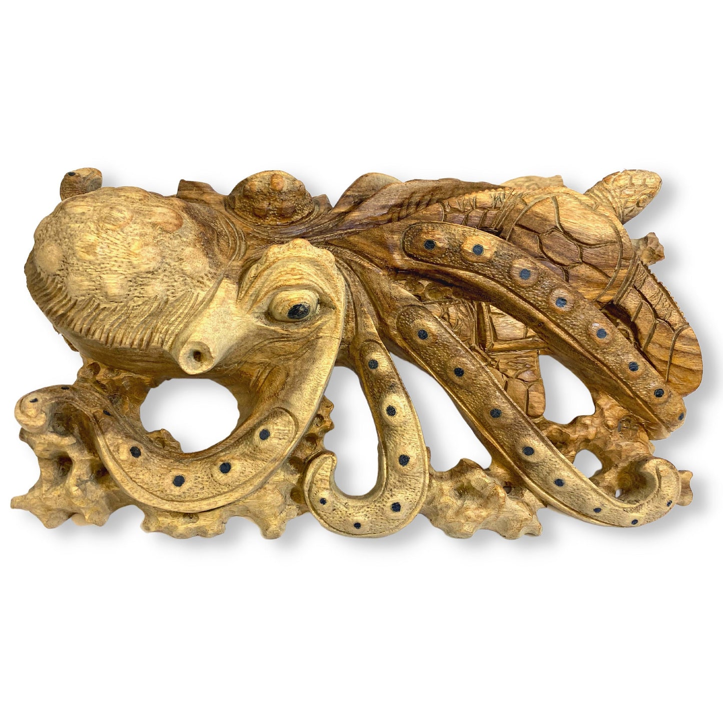 Octopus Marinelife Wood carving Sea Turtle Fish Cellapod Kraken Sculpture Hand Carved Statue Balinese Art Sea life Nautical Beach decor