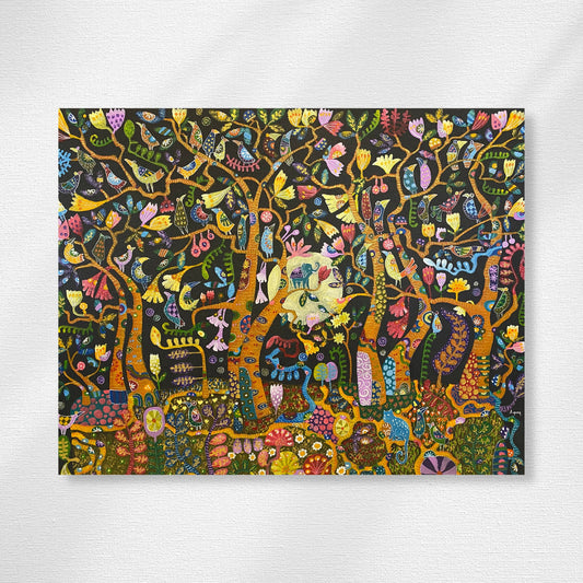 Trees of Life Full Moon Fine art Painting acrylic on Canvas signed Agung Bali Wall Art Ubud Bali Klimt inspired
