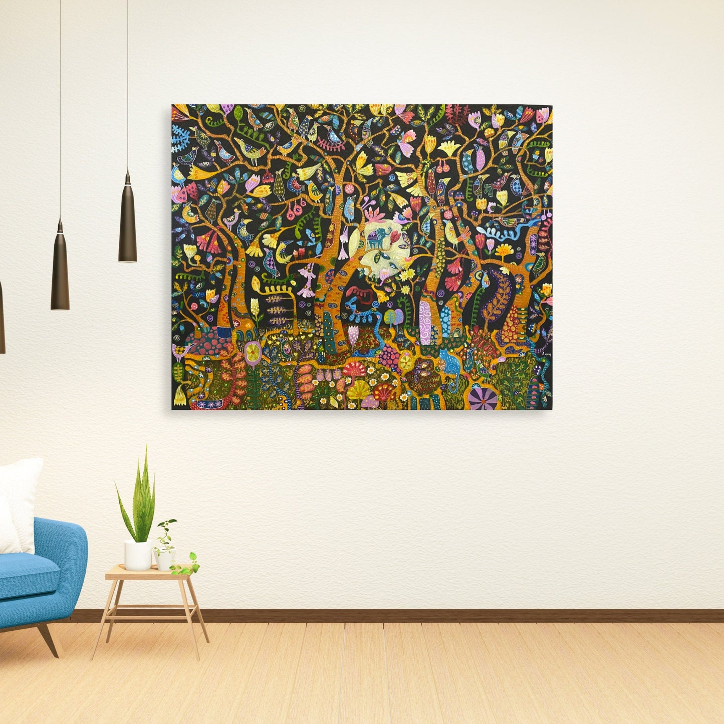 Trees of Life Full Moon Fine art Painting acrylic on Canvas signed Agung Bali Wall Art Ubud Bali Klimt inspired