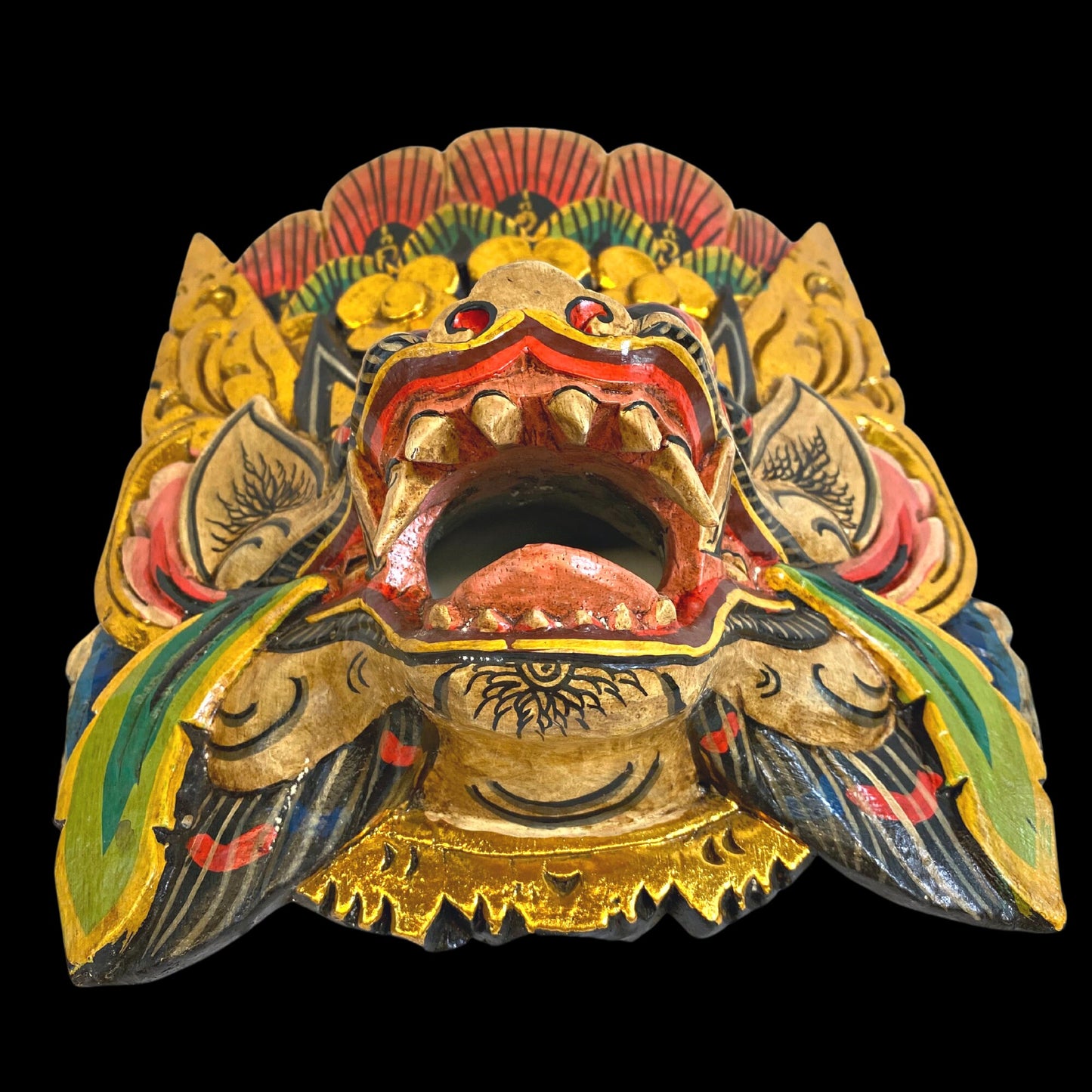 Balinese Mask Barong Singa Lion Mask Protector Guardian Polychrome Hand Carved Wood Bali Folk Art wooden Mask Wall Decor - Acadia World Traders
