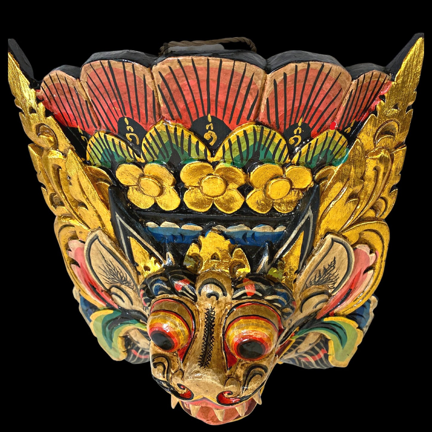 Balinese Mask Barong Singa Lion Mask Protector Guardian Polychrome Hand Carved Wood Bali Folk Art wooden Mask Wall Decor - Acadia World Traders