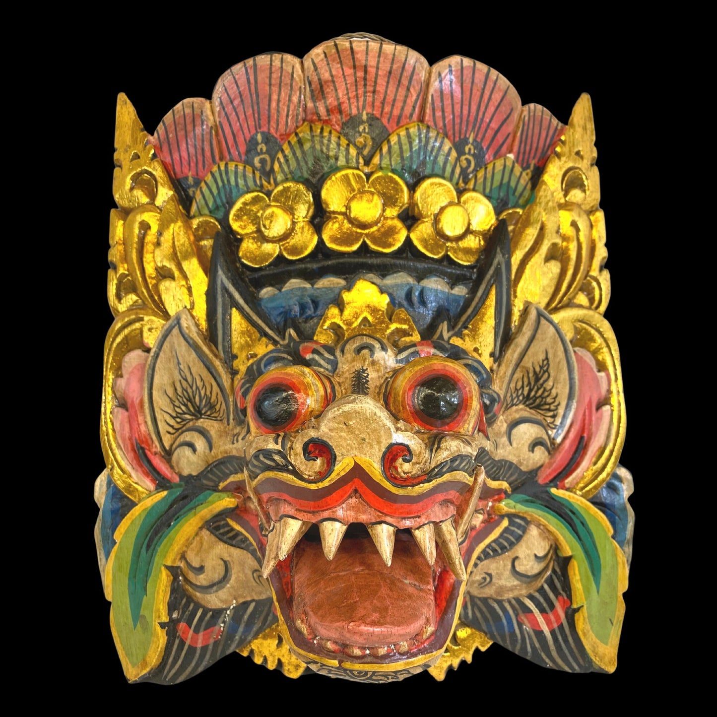 Balinese Mask Barong Singa Lion Mask Protector Guardian Polychrome Hand Carved Wood Bali Folk Art wooden Mask Wall Decor - Acadia World Traders