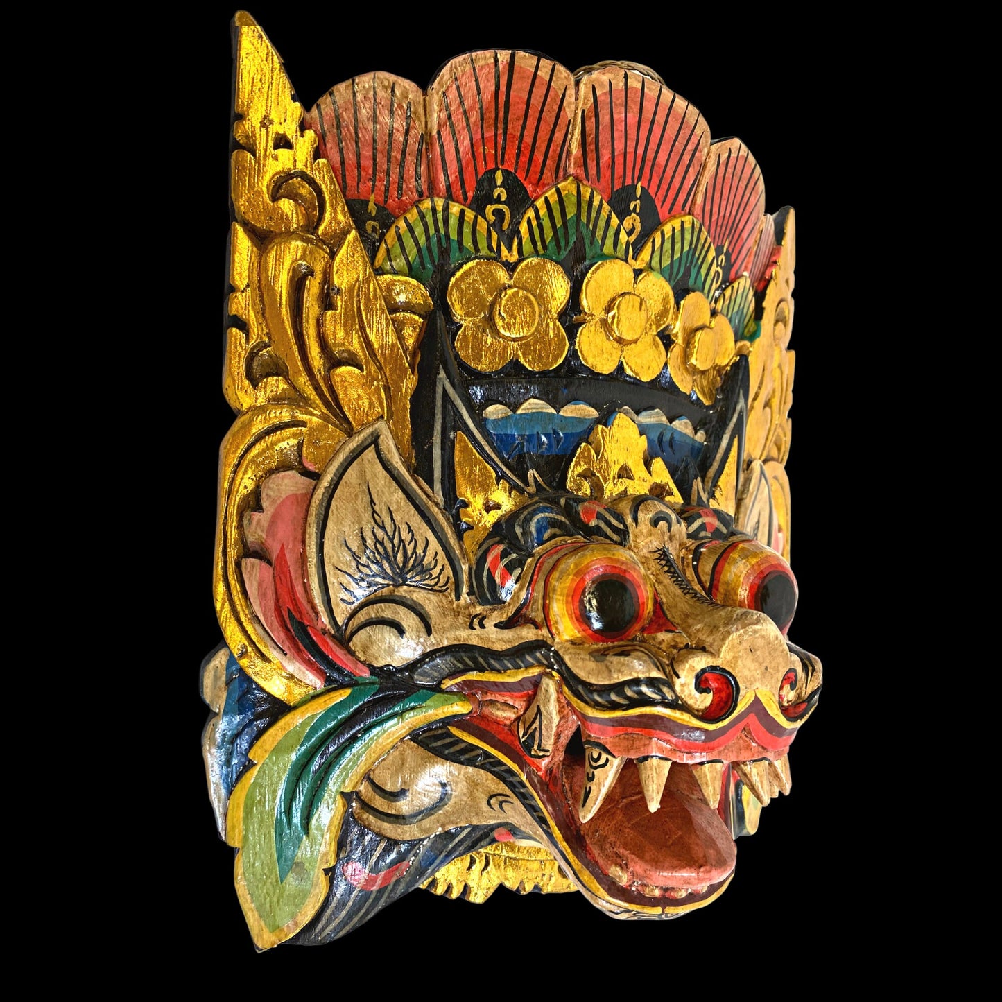 Balinese Mask Barong Singa Lion Mask Protector Guardian Polychrome Hand Carved Wood Bali Folk Art wooden Mask Wall Decor - Acadia World Traders