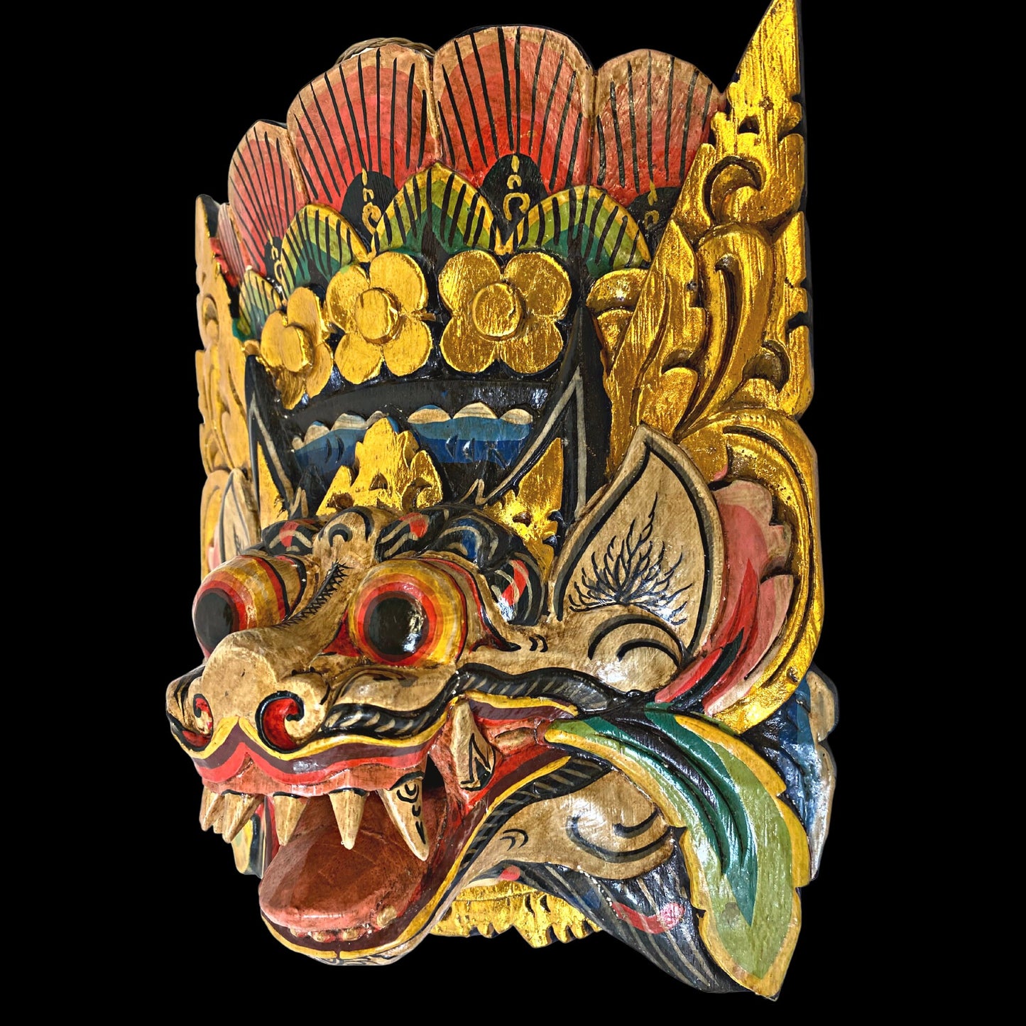 Balinese Mask Barong Singa Lion Mask Protector Guardian Polychrome Hand Carved Wood Bali Folk Art wooden Mask Wall Decor - Acadia World Traders