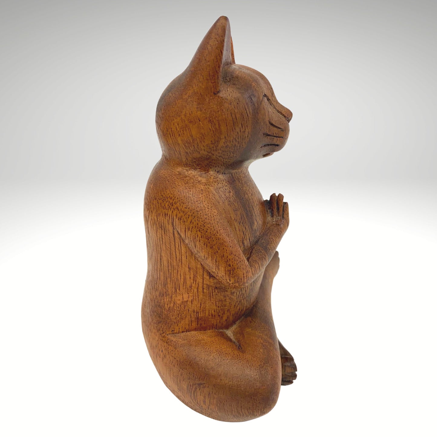 Namaste Buddha Cat Statue Lotus Yoga Pose Asana Wood Carving Sculpture Hand Carved Balinese Art - Acadia World Traders