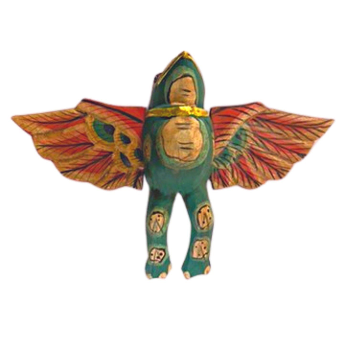 FLYING Frog Mobile Winged Spirit demon Chaser hand carved wood Balinese Folk Art green 6" - Acadia World Traders