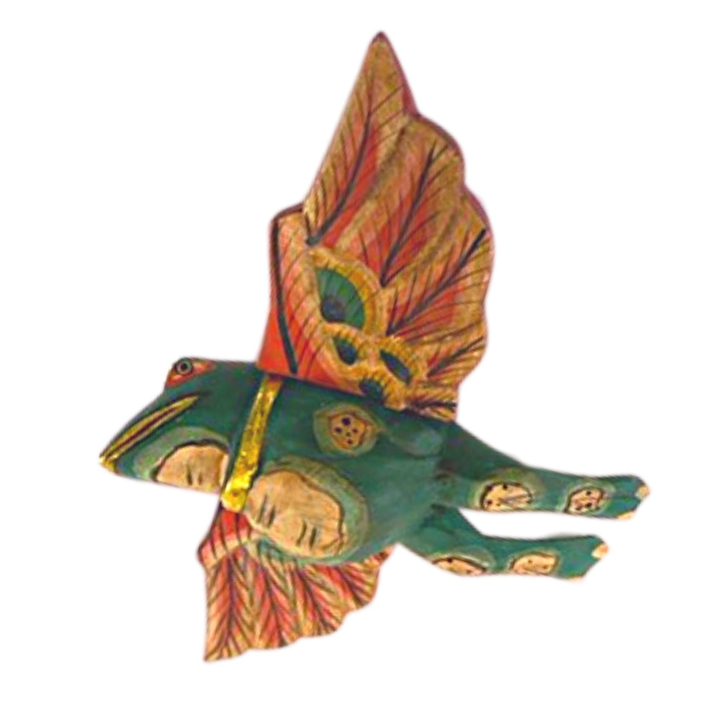 FLYING Frog Mobile Winged Spirit demon Chaser hand carved wood Balinese Folk Art green 6" - Acadia World Traders