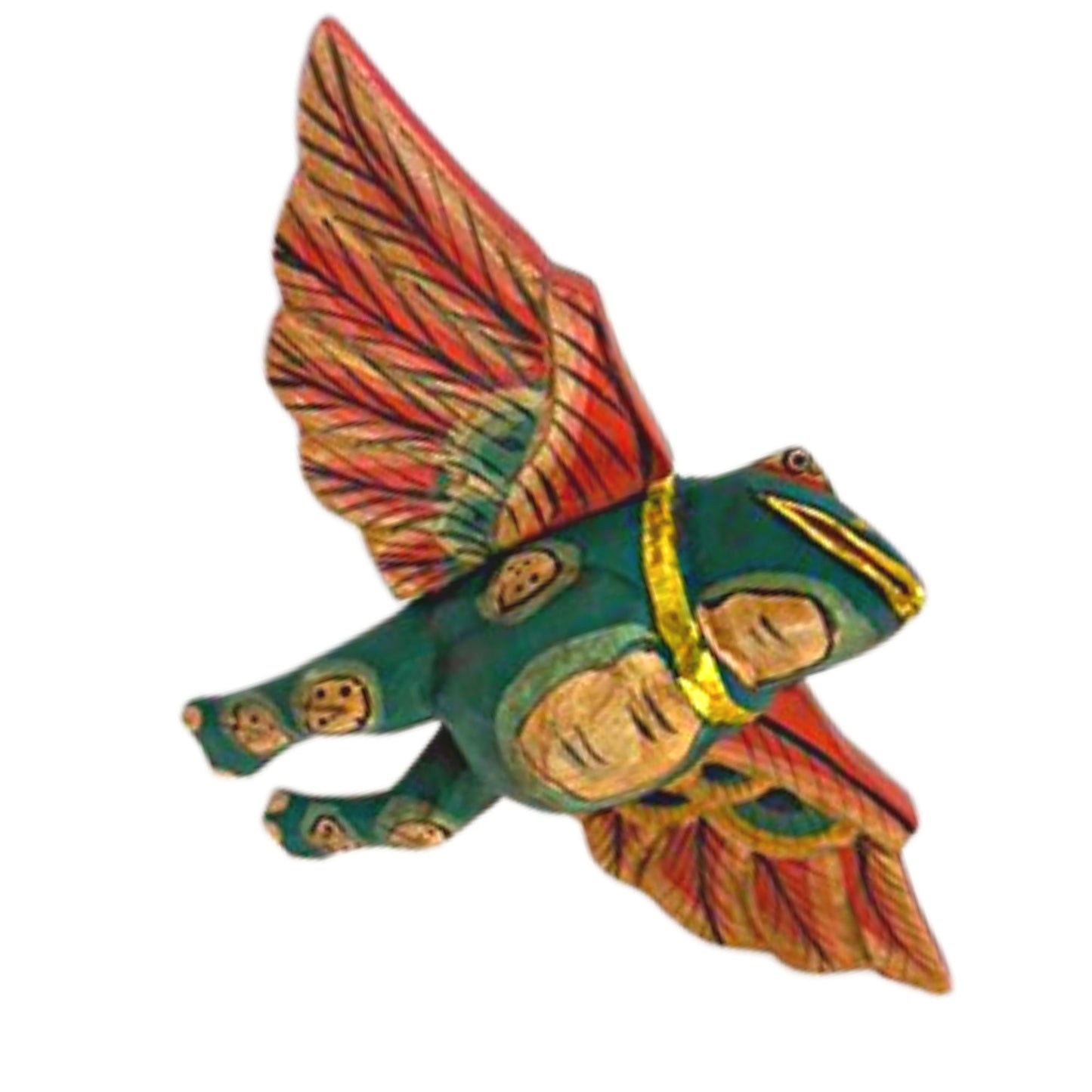 FLYING Frog Mobile Winged Spirit demon Chaser hand carved wood Balinese Folk Art green 6" - Acadia World Traders