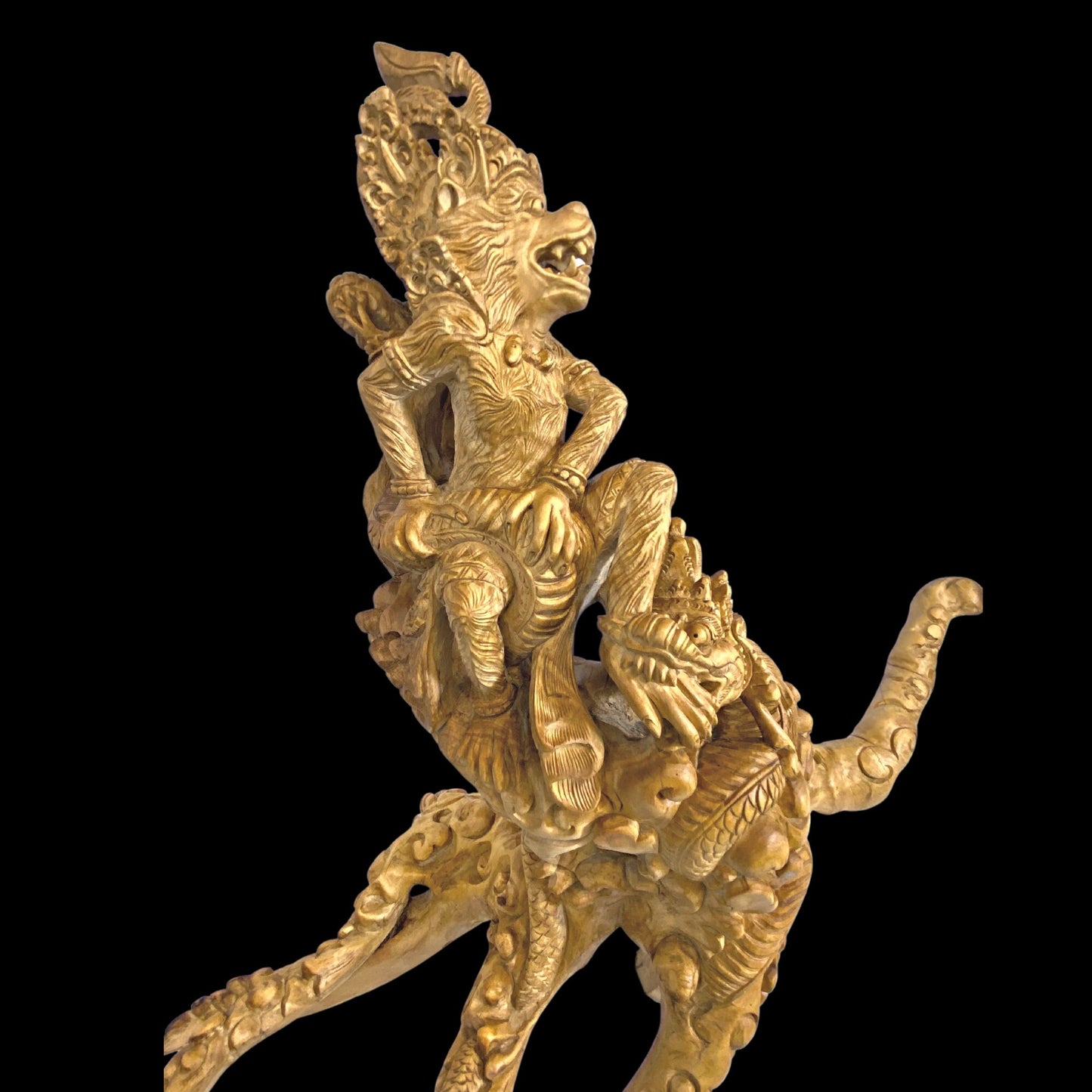 Hanuman Statue Monkey God Fighting With Naga Dragon Frangipani Wood Carving Sculpture Ramayana Bali Folk Art Hand Carved Wood