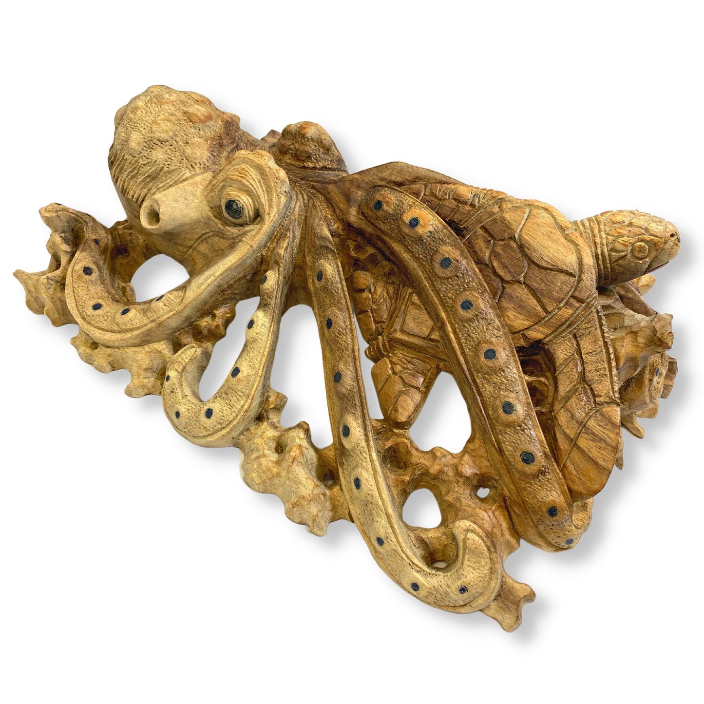 Octopus Marinelife Wood carving Sea Turtle Fish Cellapod Kraken Sculpture Hand Carved Statue Balinese Art Sea life Nautical Beach decor