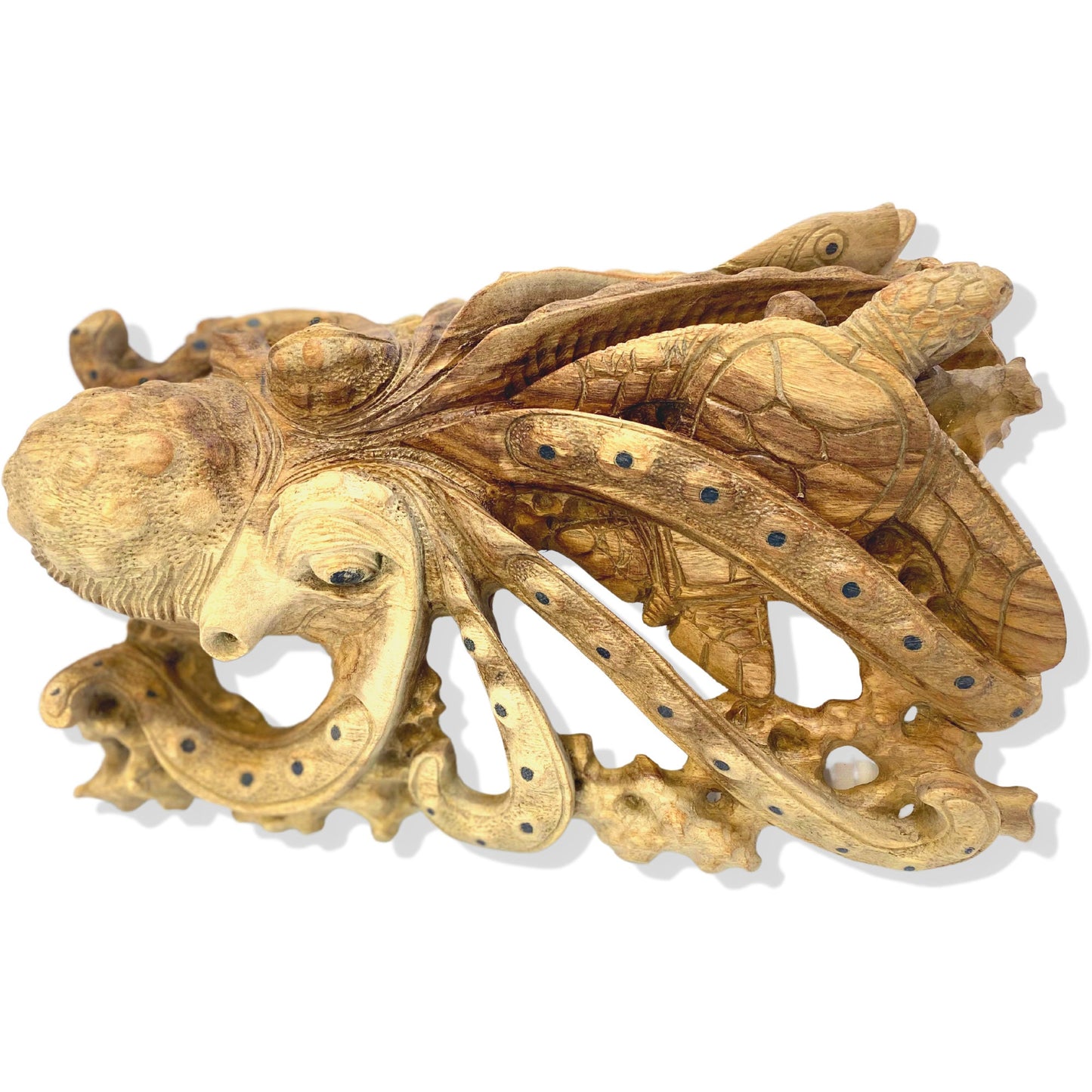 Octopus Marinelife Wood carving Sea Turtle Fish Cellapod Kraken Sculpture Hand Carved Statue Balinese Art Sea life Nautical Beach decor