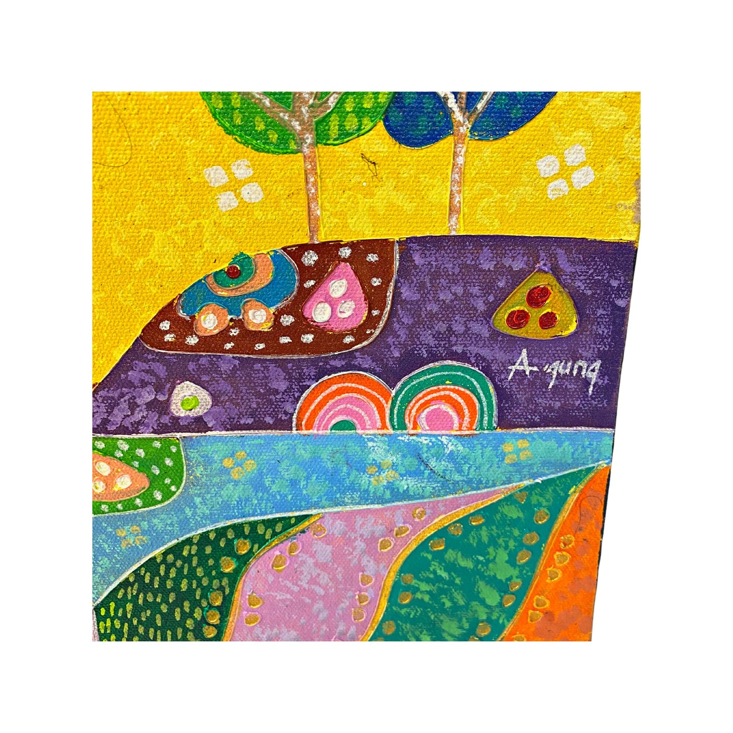 Tree of Life Fine art Painting acrylic on Canvas signed Agung Bali Wall Art Yellow