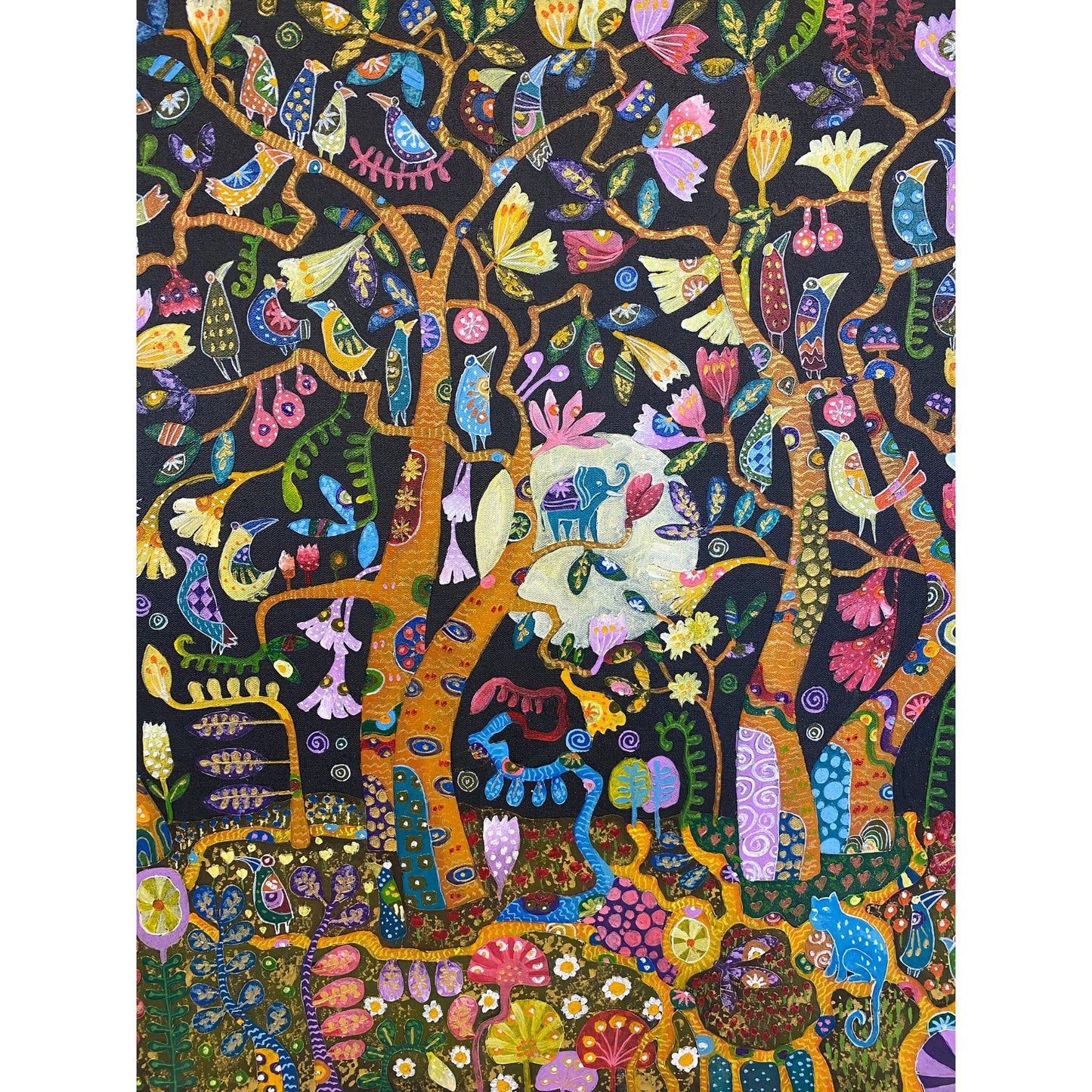 Trees of Life Full Moon Fine art Painting acrylic on Canvas signed Agung Bali Wall Art Ubud Bali Klimt inspired