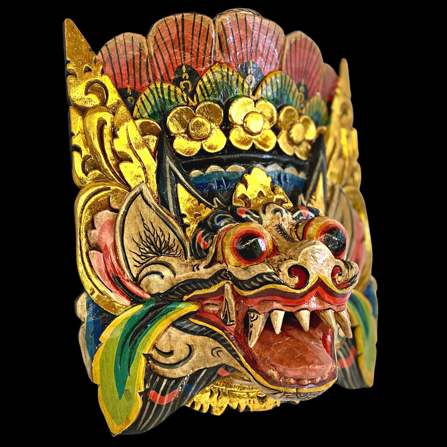 Balinese Mask Barong Singa Lion Mask Protector Guardian Polychrome Hand Carved Wood Bali Folk Art wooden Mask Wall Decor - Acadia World Traders