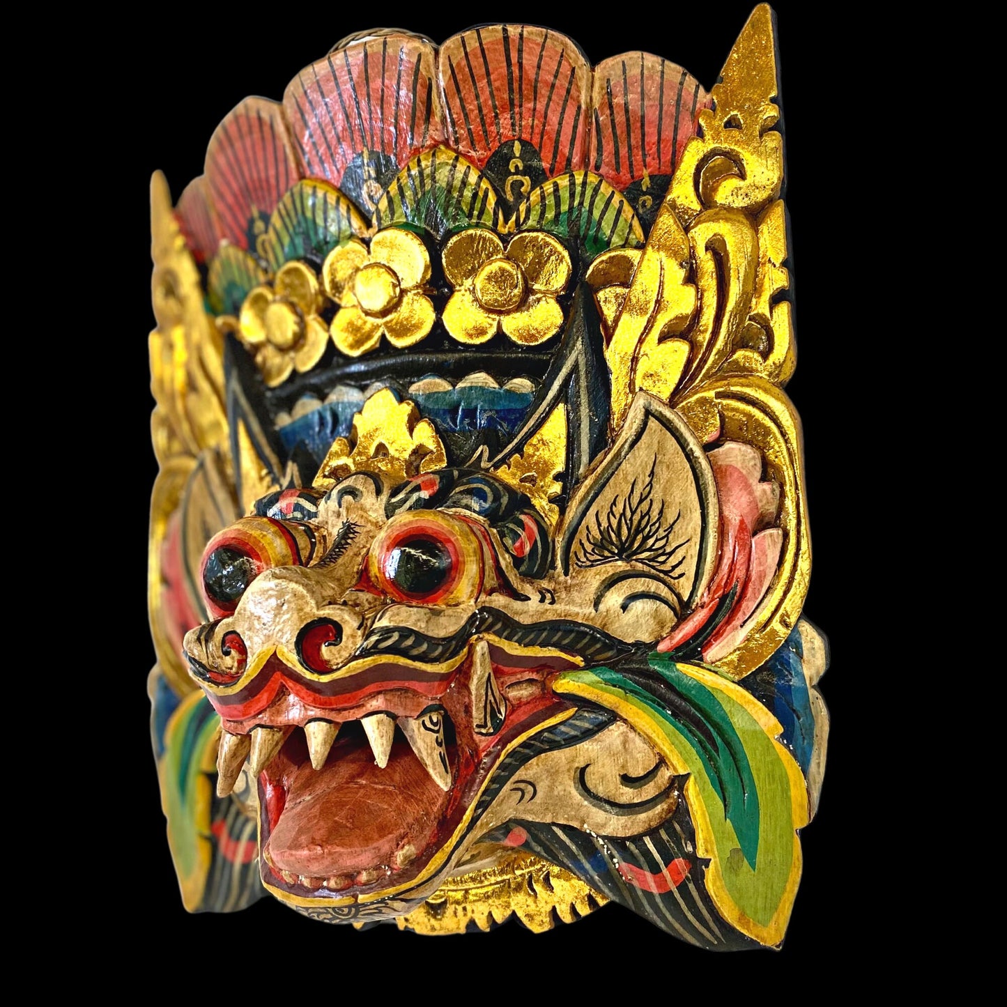Balinese Mask Barong Singa Lion Mask Protector Guardian Polychrome Hand Carved Wood Bali Folk Art wooden Mask Wall Decor - Acadia World Traders