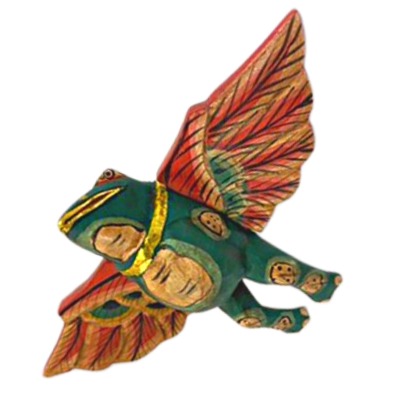 FLYING Frog Mobile Winged Spirit demon Chaser hand carved wood Balinese Folk Art green 6" - Acadia World Traders