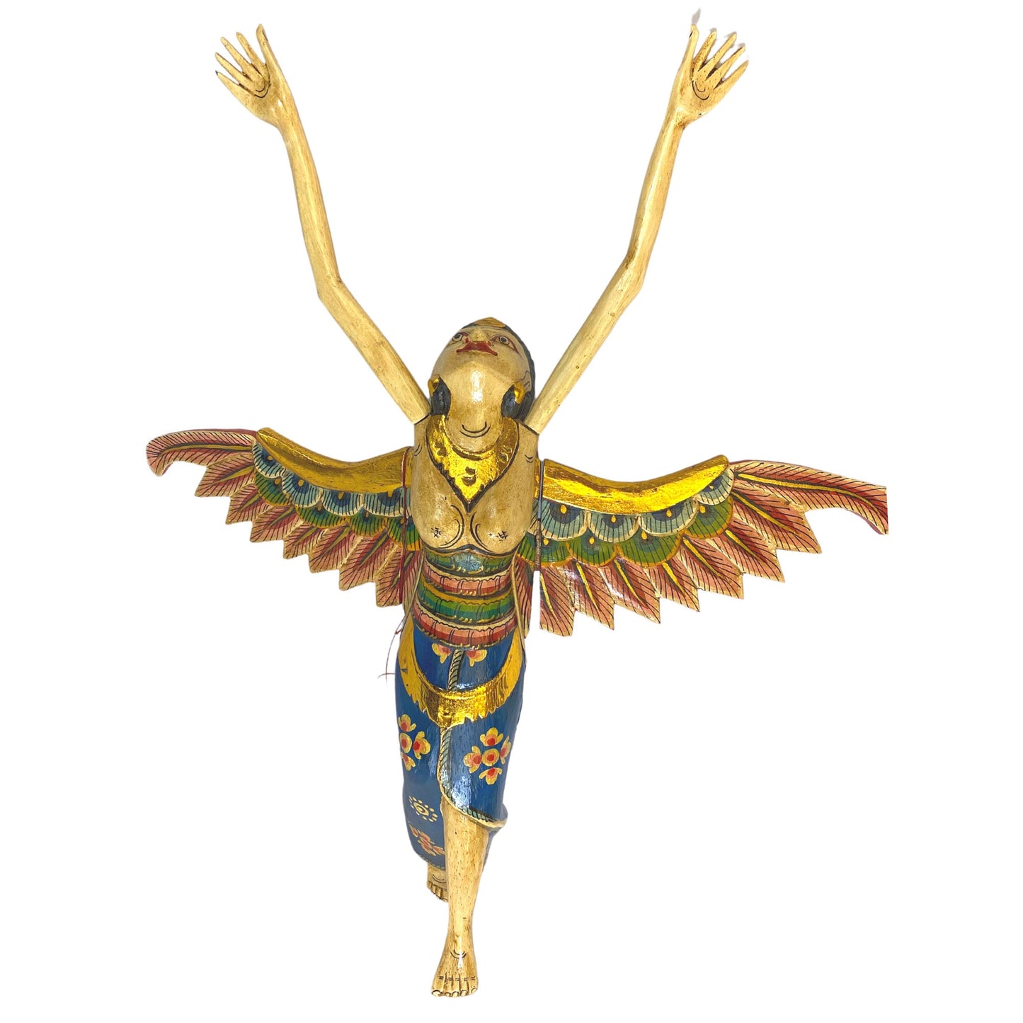 Flying Winged Dewi Sri Rice Goddess Mobile Spiritchaser Crib Guardian Carved Wood Bali art Teal Balinese Folk Art