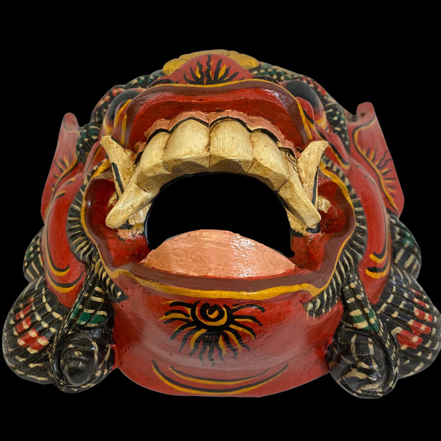 Balinese Mask Boma Barong Third Eye Three Eyed Demon Monster Rakshasa Mask Bali Folk Art Hand Carved Wood Carving Red - Acadia World Traders