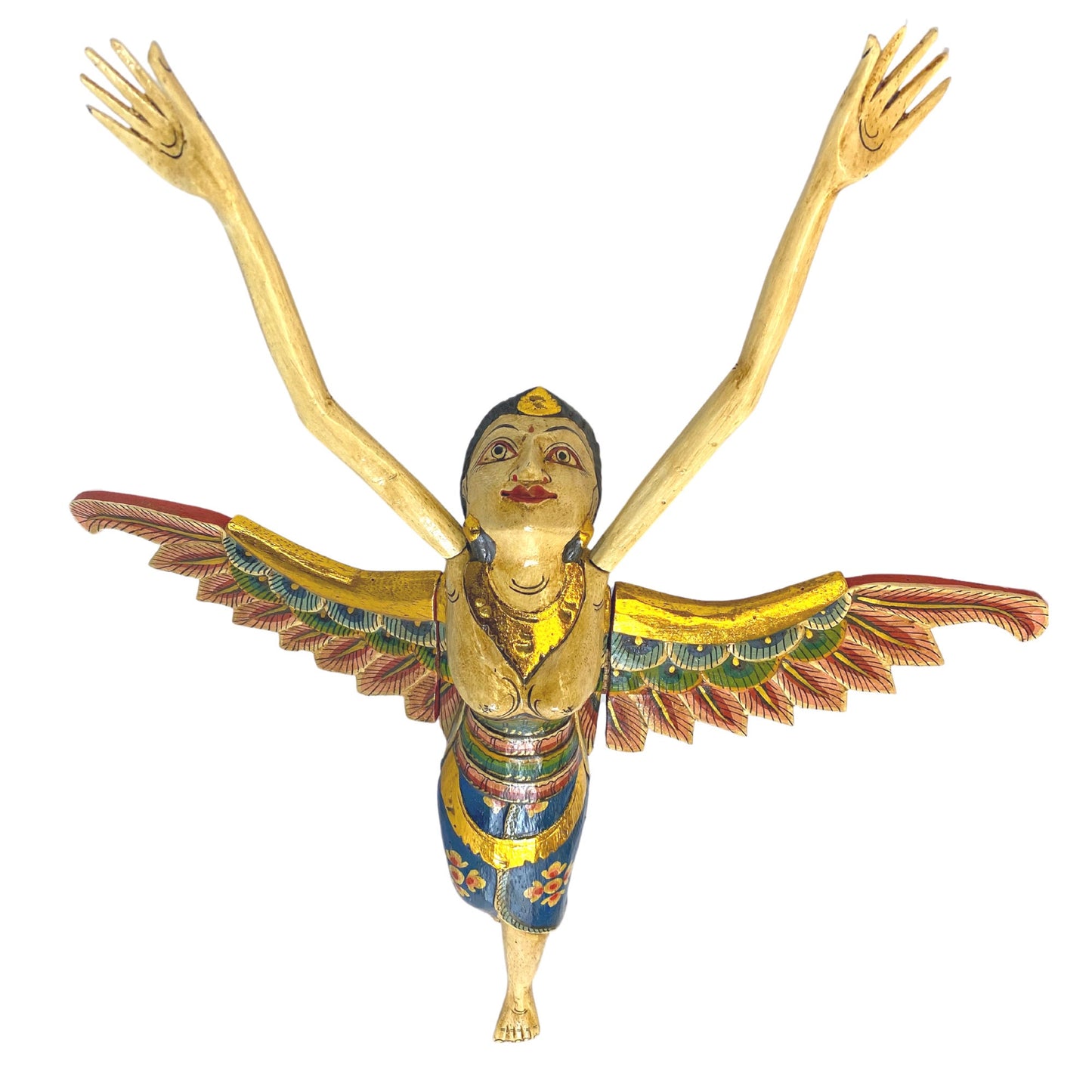 Flying Winged Dewi Sri Rice Goddess Mobile Spiritchaser Crib Guardian Carved Wood Bali art Teal Balinese Folk Art