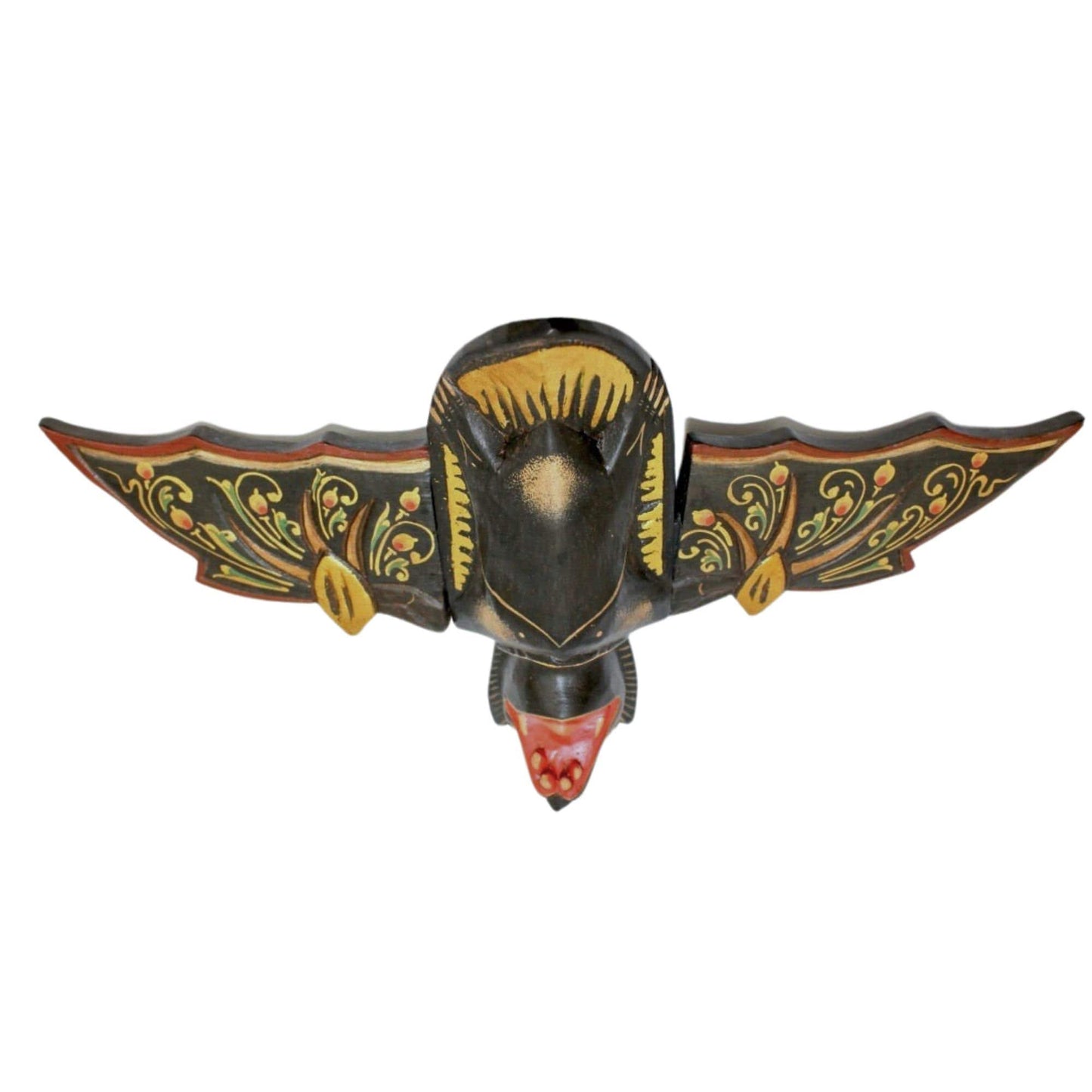 flying Black Bat Mobile Balinese Spirit Chaser hand carved wood Bali Art - Acadia World Traders