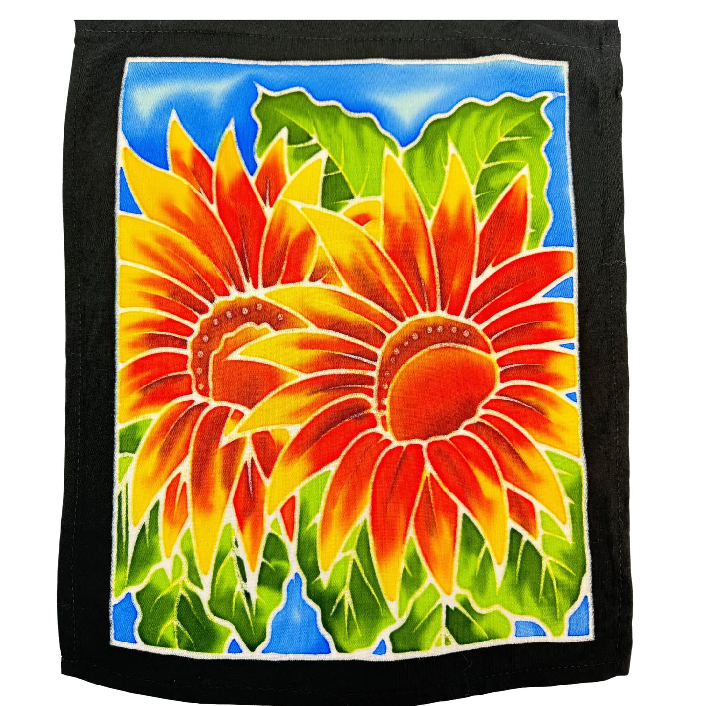 Prayer Flag Summer Sun Flowers and Lupine Wild Flowers Meadow Wall Hanging Banner Balinese Handmade Batik Boho Garden Art & Home Decor