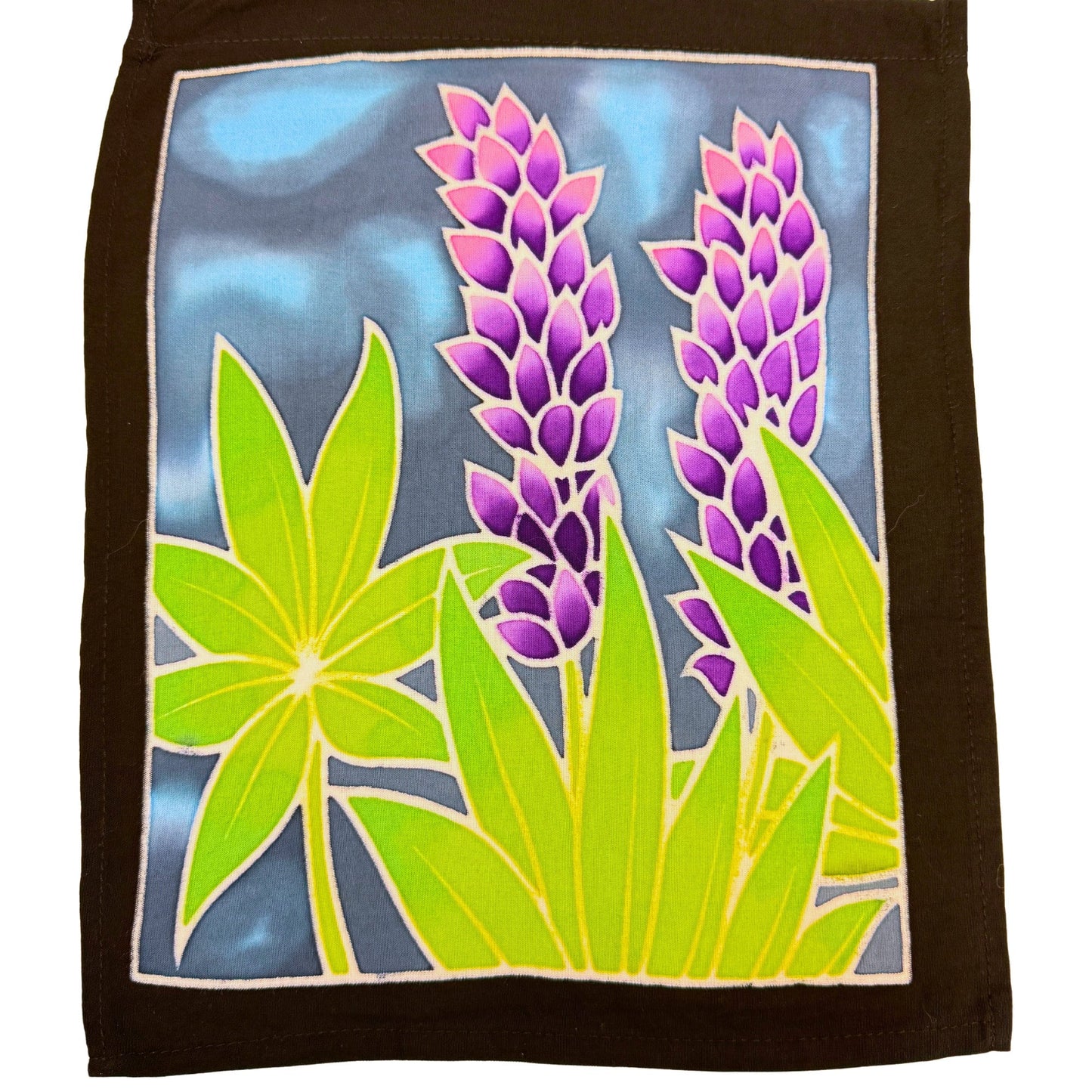 Prayer Flag Summer Sun Flowers and Lupine Wild Flowers Meadow Wall Hanging Banner Balinese Handmade Batik Boho Garden Art & Home Decor